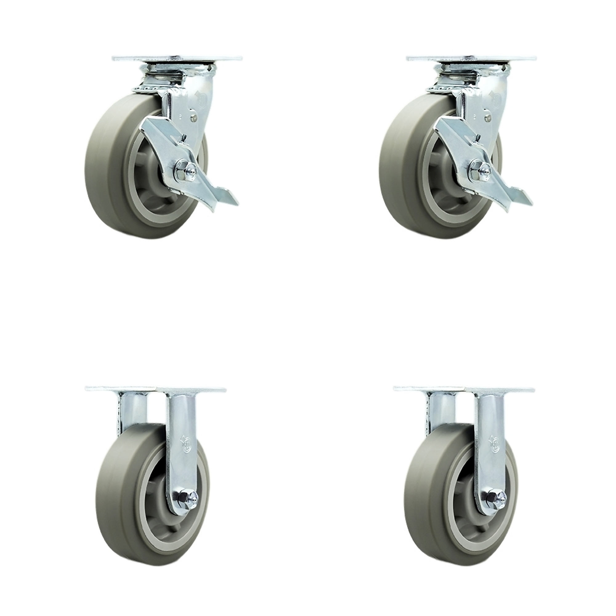 Service Caster, 6Inch x 2Inch Plate Casters, Wheel Diameter 6 in, Caster Type Swivel, Package (qty.) 4, Model SCC-30CS620-TPRBF-TLB-2-R620-2