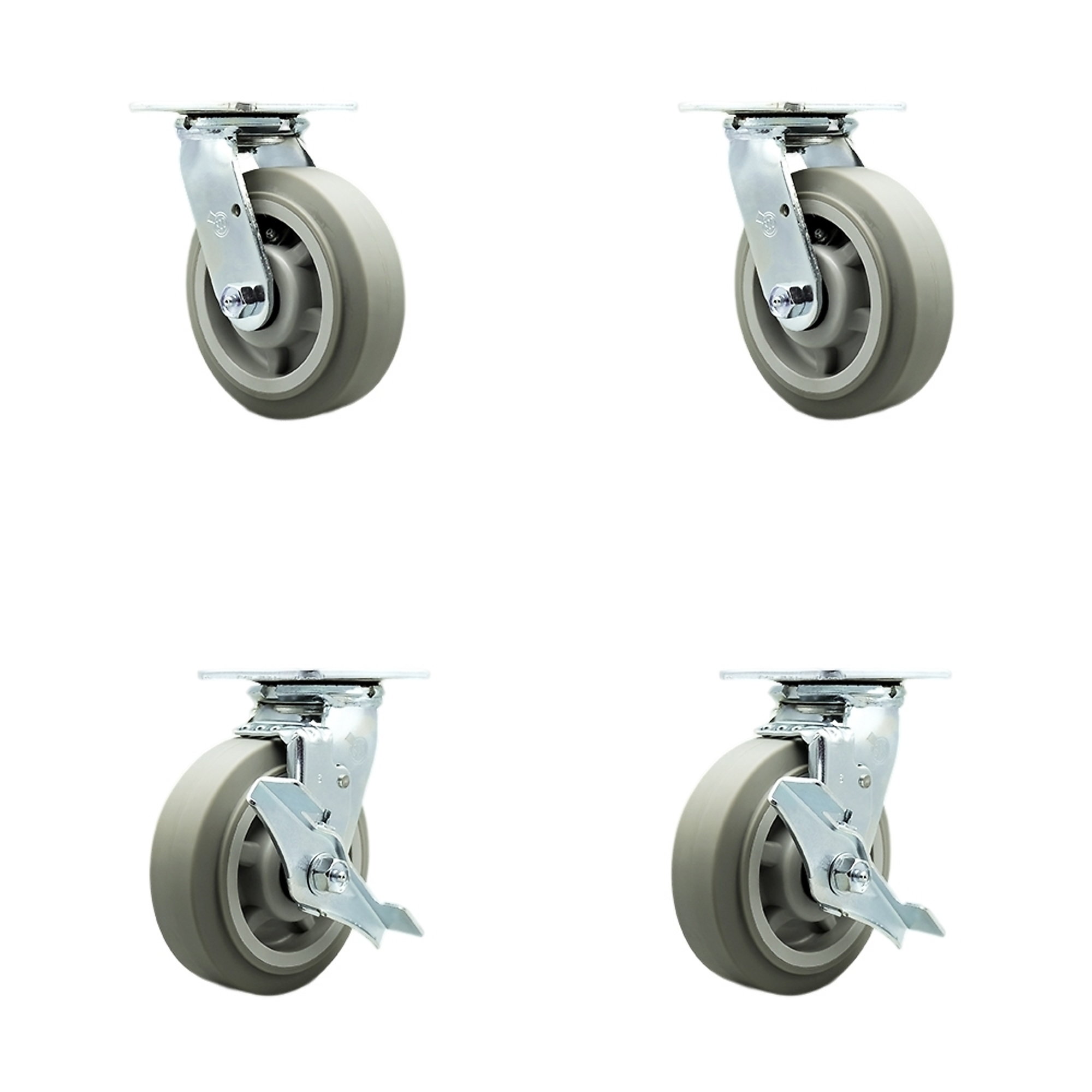 Service Caster, 6Inch x 2Inch Plate Casters, Wheel Diameter 6 in, Caster Type Swivel, Package (qty.) 4, Model SCC-30CS620-TPRBF-2-TLB-2