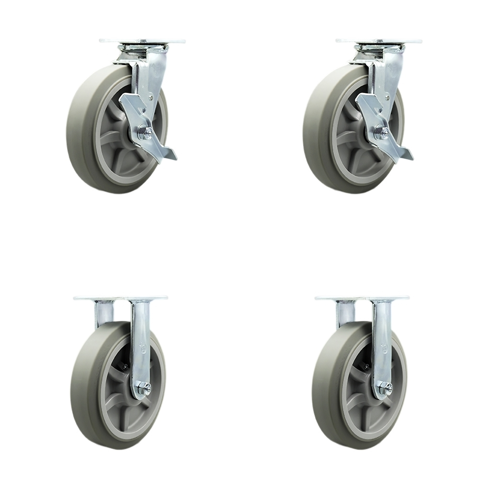 Service Caster, 8Inch x 2Inch Plate Casters, Wheel Diameter 8 in, Caster Type Swivel, Package (qty.) 4, Model SCC-30CS820-TPRBF-TLB-2-R820-2