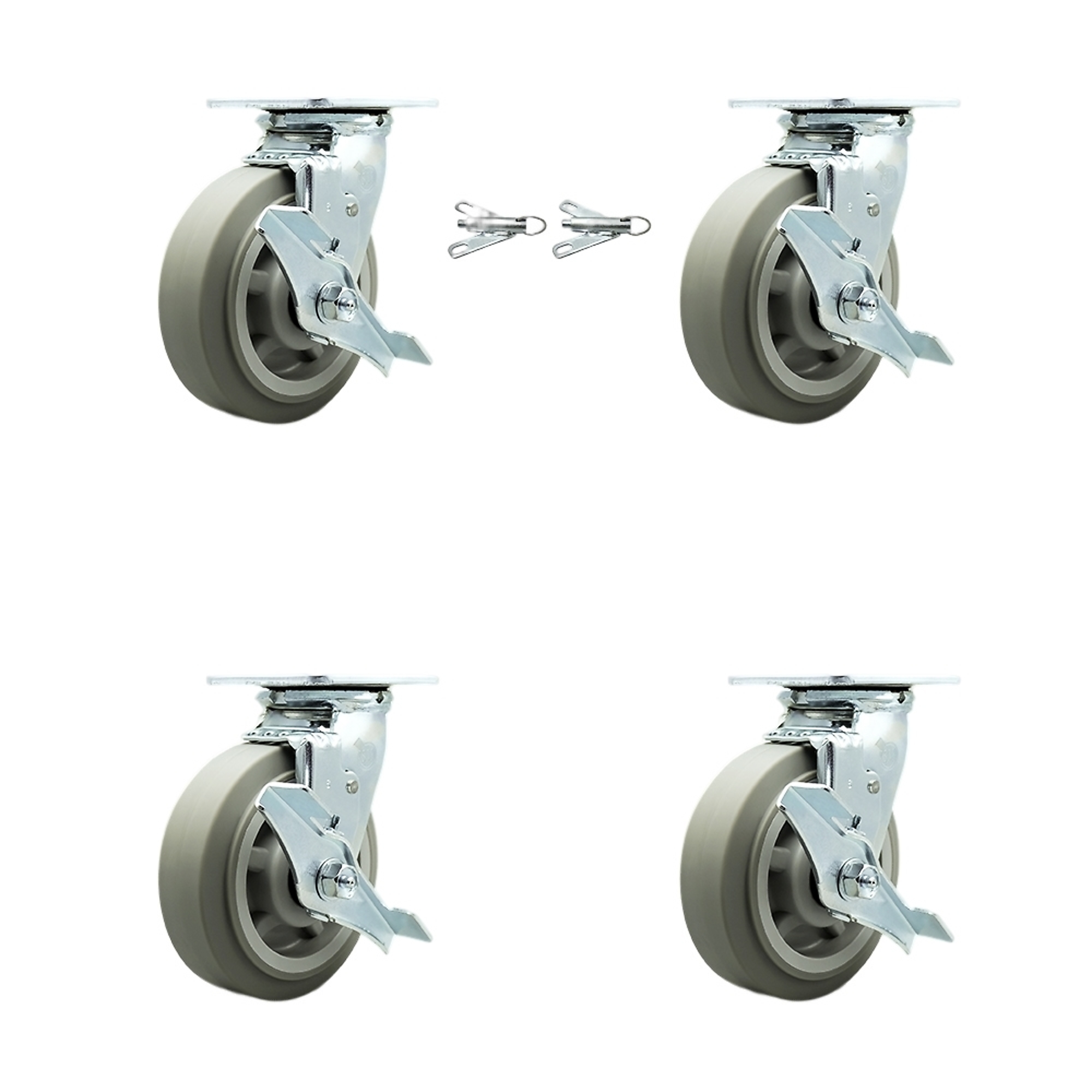 Service Caster, 6Inch x 2Inch Plate Casters, Wheel Diameter 6 in, Caster Type Swivel, Package (qty.) 4, Model SCC-30CS620-TPRBF-TLB-BSL-2-TLB-2