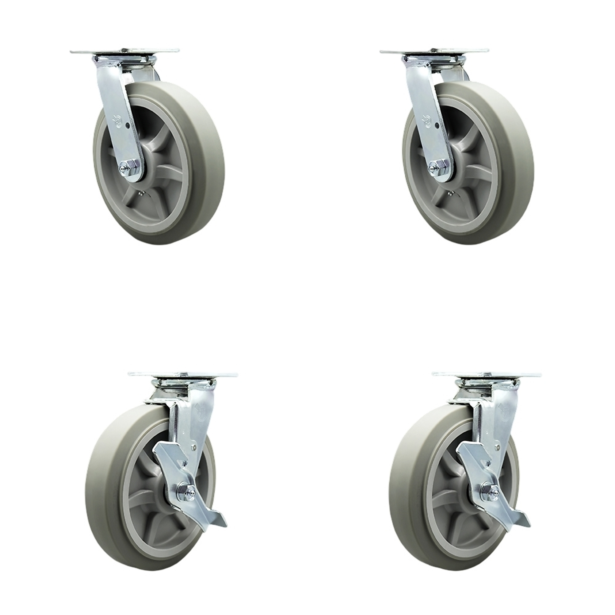 Service Caster, 8Inch x 2Inch Plate Casters, Wheel Diameter 8 in, Caster Type Swivel, Package (qty.) 4, Model SCC-30CS820-TPRBF-2-TLB-2