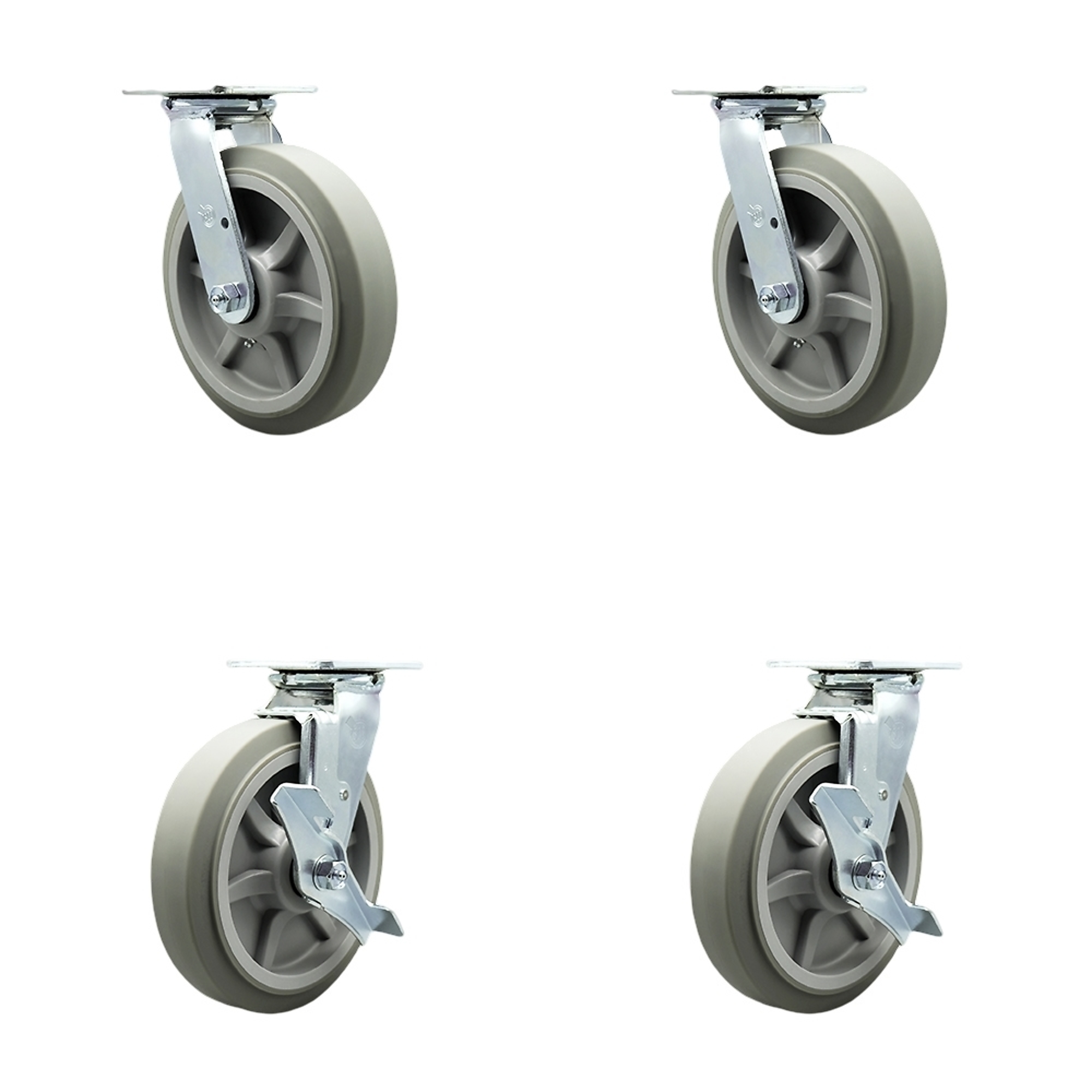 Service Caster, 8Inch x 2Inch Plate Casters, Wheel Diameter 8 in, Caster Type Swivel, Package (qty.) 4, Model SCC-30CS820-TPRBF-BSL-2-TLB-2