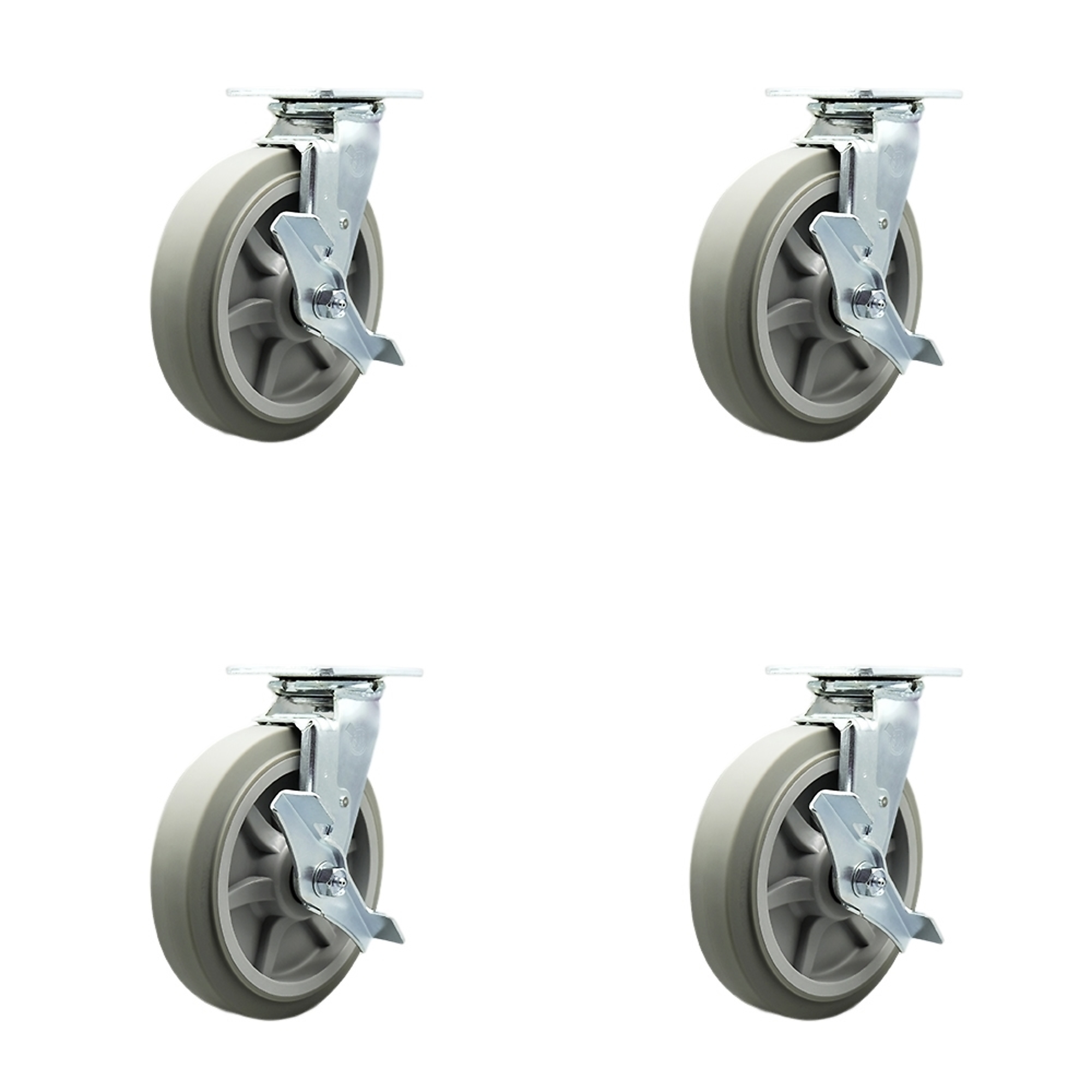 Service Caster, 8Inch x 2Inch Plate Casters, Wheel Diameter 8 in, Caster Type Swivel, Package (qty.) 4, Model SCC-30CS820-TPRBF-TLB-BSL-2-TLB-2