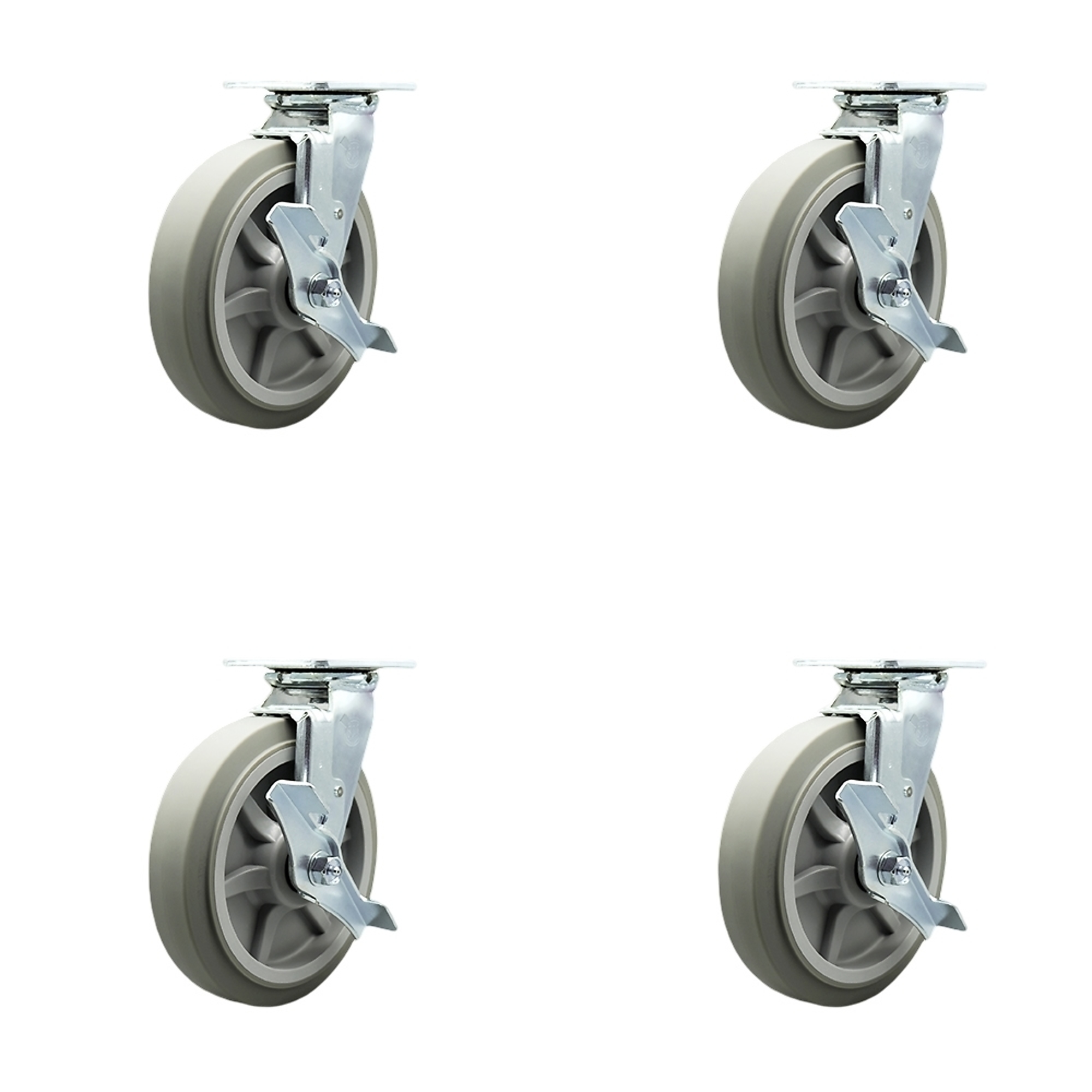 Service Caster, 8Inch x 2Inch Plate Casters, Wheel Diameter 8 in, Caster Type Swivel, Package (qty.) 4, Model SCC-30CS820-TPRBF-TLB-4