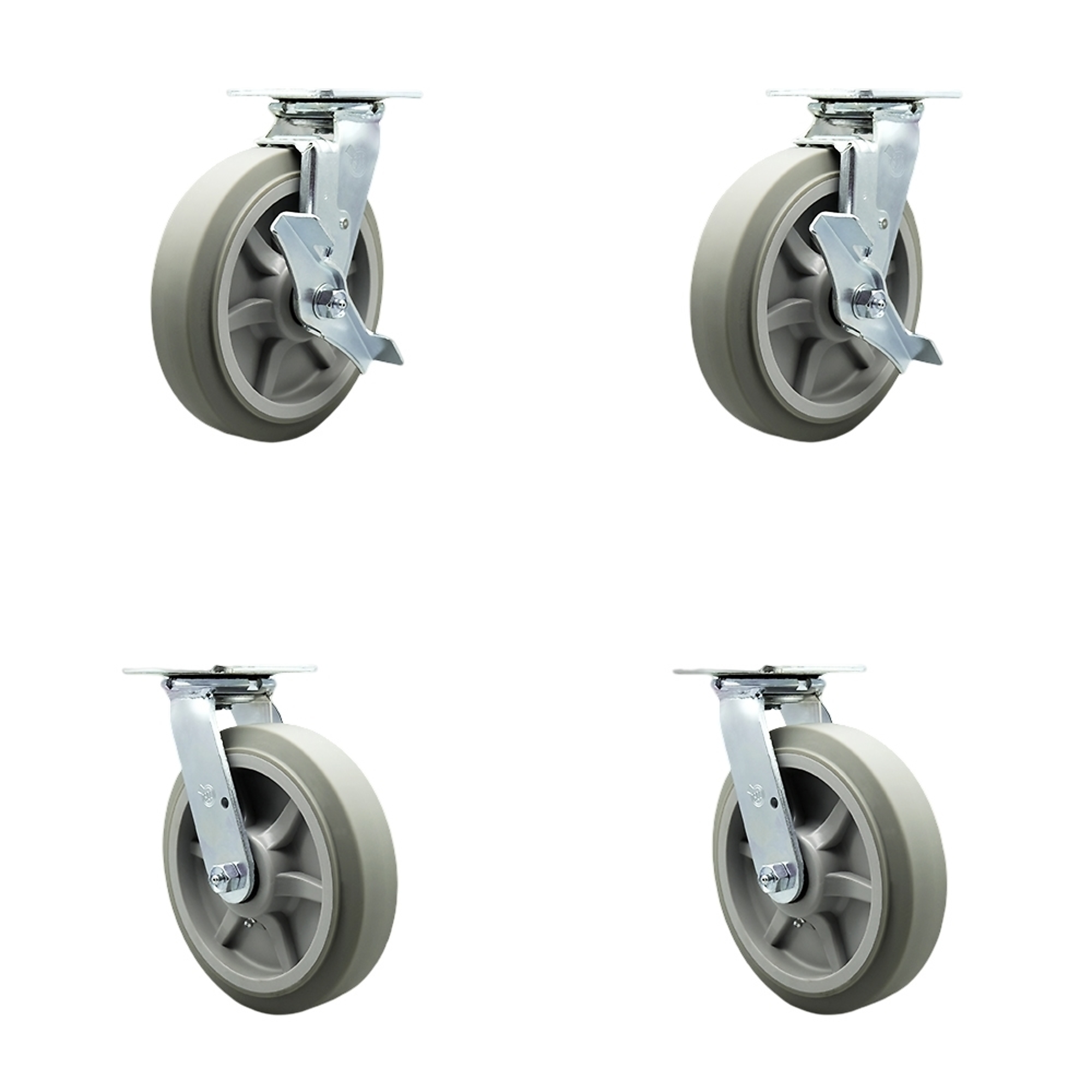 Service Caster, 8Inch x 2Inch Plate Casters, Wheel Diameter 8 in, Caster Type Swivel, Package (qty.) 4, Model SCC-30CS820-TPRBF-TLB-BSL-2-BSL-2