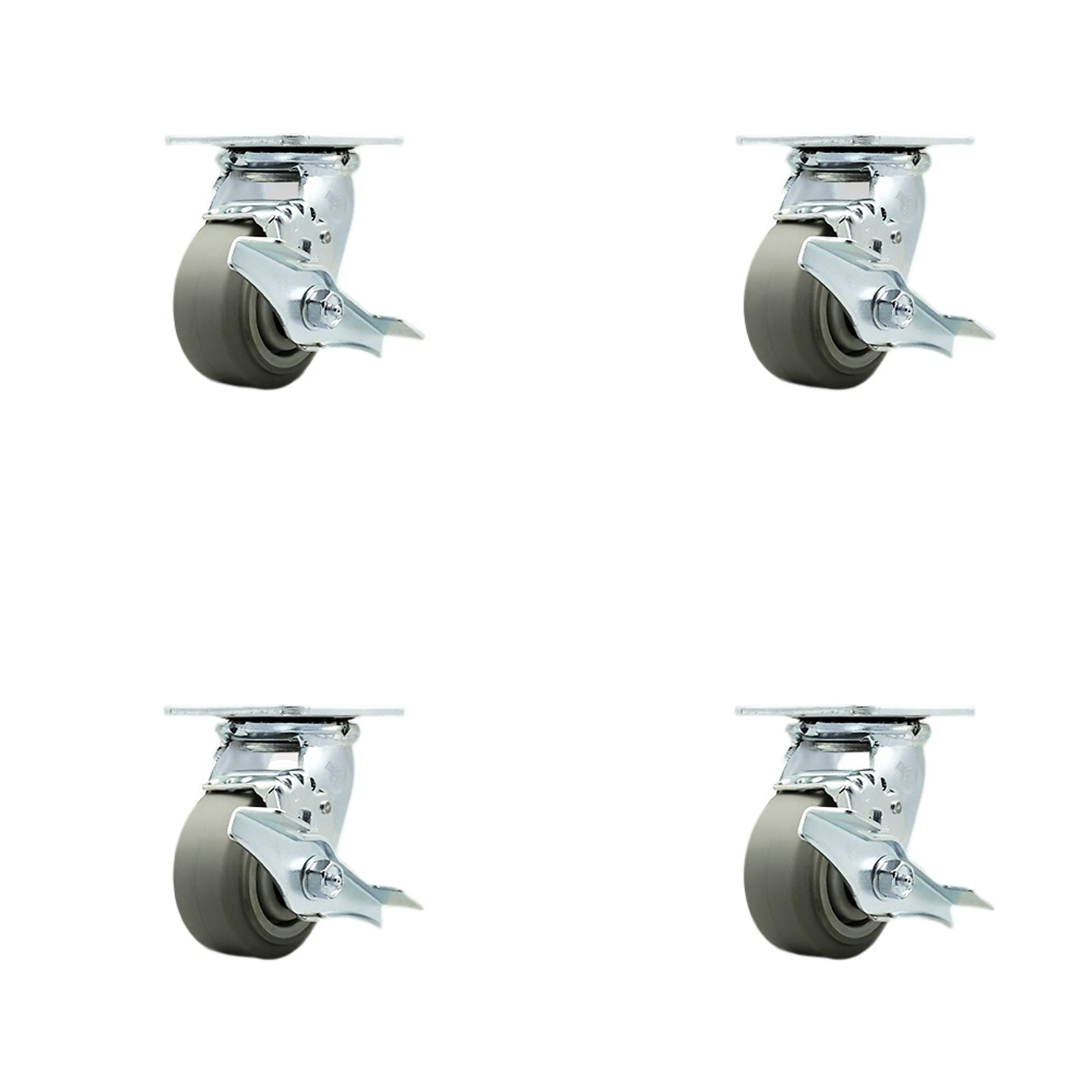 Service Caster, 4Inch x 2Inch Plate Casters, Wheel Diameter 4 in, Caster Type Swivel, Package (qty.) 4, Model SCC-SS30S420-TPRBF-TLB-4