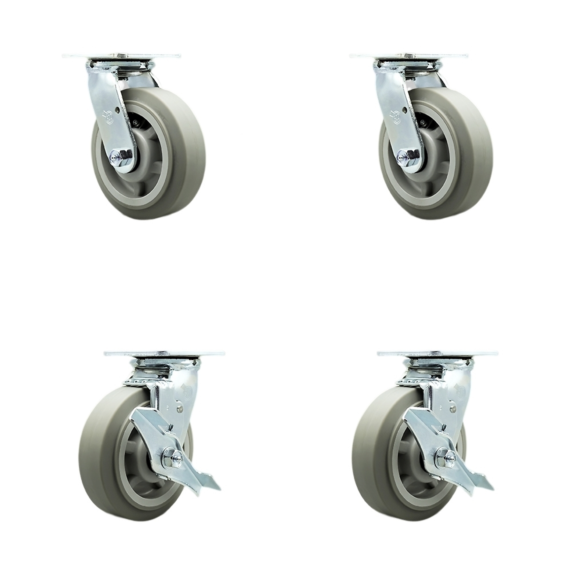 Service Caster, 6Inch x 2Inch Plate Casters, Wheel Diameter 6 in, Caster Type Swivel, Package (qty.) 4, Model SCC-SS30S620-TPRBF-BSL-2-TLB-2