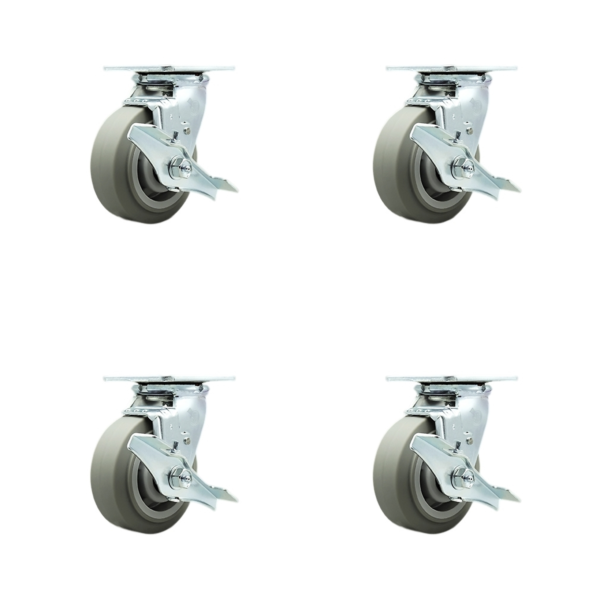 Service Caster, 5Inch x 2Inch Plate Casters, Wheel Diameter 5 in, Caster Type Swivel, Package (qty.) 4, Model SCC-SS30S520-TPRBF-TLB-BSL-2-TLB-2