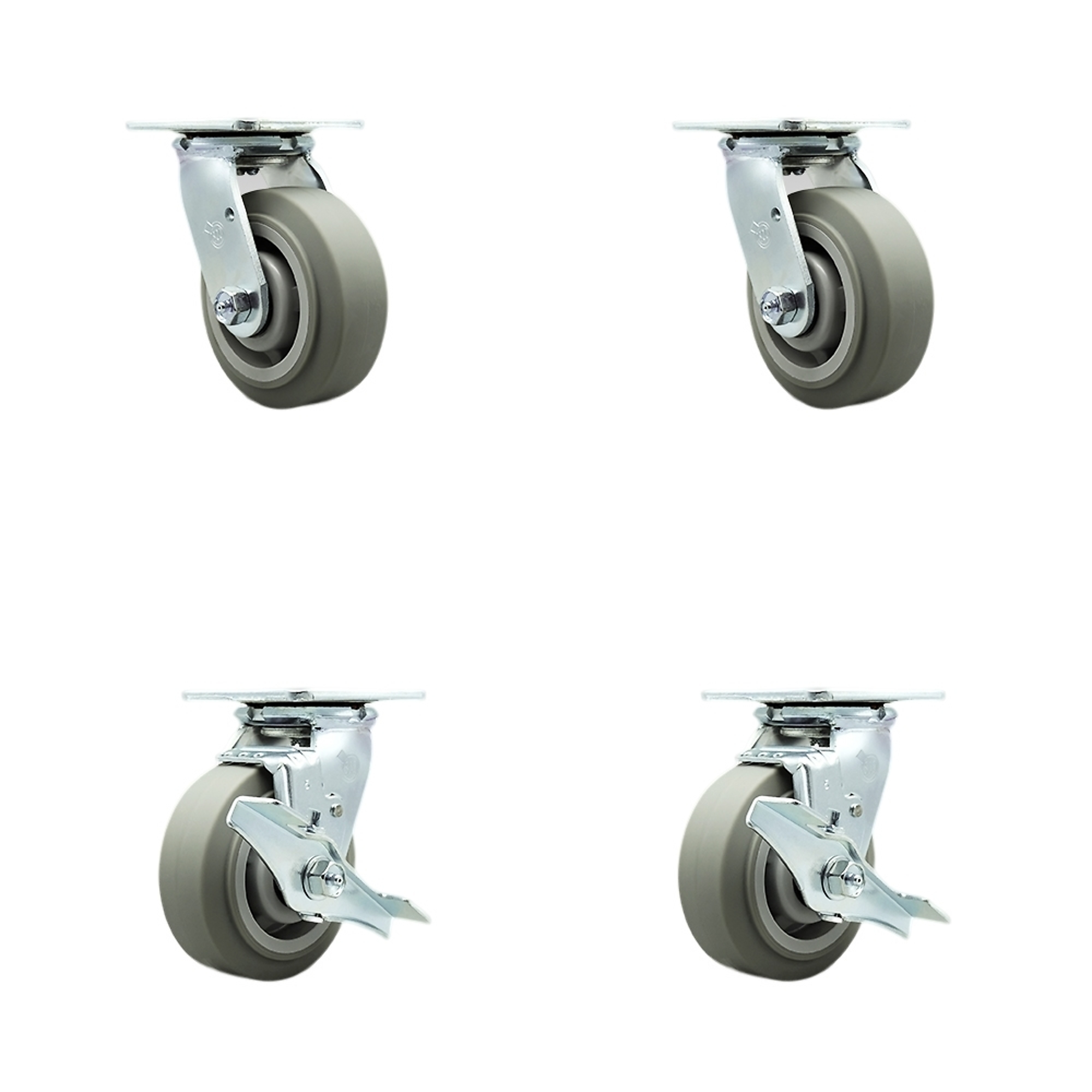 Service Caster, 5Inch x 2Inch Plate Casters, Wheel Diameter 5 in, Caster Type Swivel, Package (qty.) 4, Model SCC-SS30S520-TPRBF-2-TLB-2