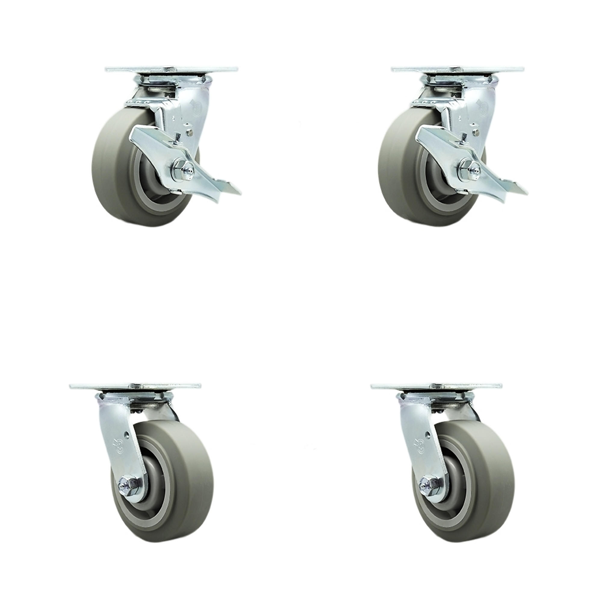 Service Caster, 5Inch x 2Inch Plate Casters, Wheel Diameter 5 in, Caster Type Swivel, Package (qty.) 4, Model SCC-SS30S520-TPRBF-TLB-BSL-2-BSL-2