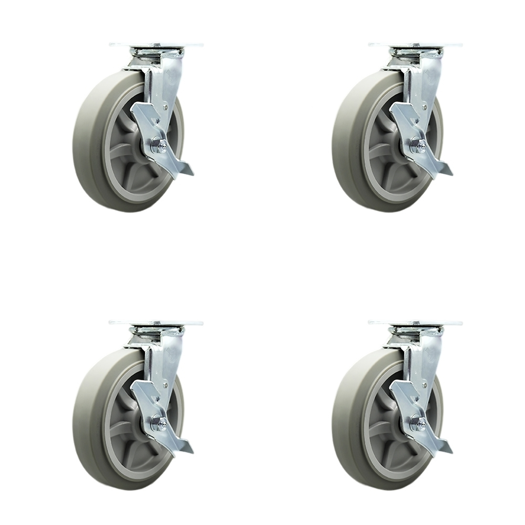 Service Caster, 8Inch x 2Inch Plate Casters, Wheel Diameter 8 in, Caster Type Swivel, Package (qty.) 4, Model SCC-SS30S820-TPRBF-TLB-BSL-2-TLB-2