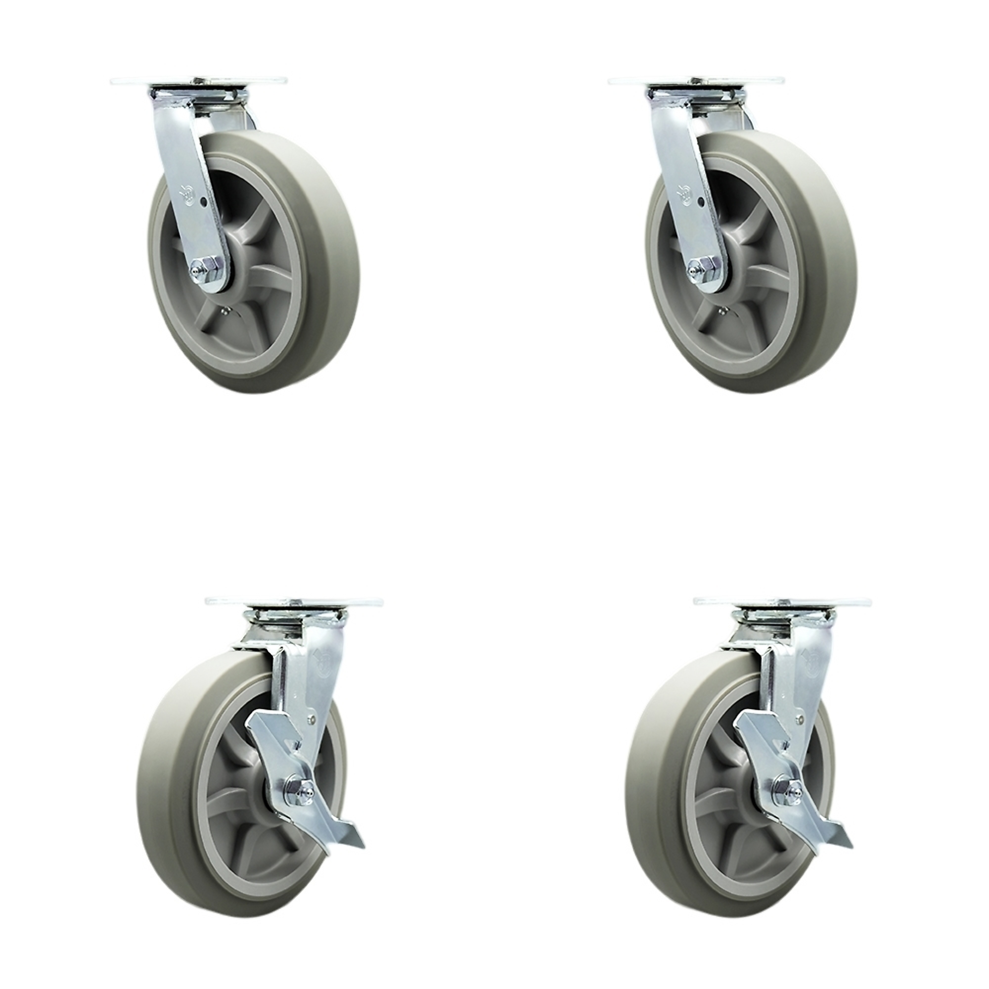 Service Caster, 8Inch x 2Inch Plate Casters, Wheel Diameter 8 in, Caster Type Swivel, Package (qty.) 4, Model SCC-SS30S820-TPRBF-BSL-2-TLB-2