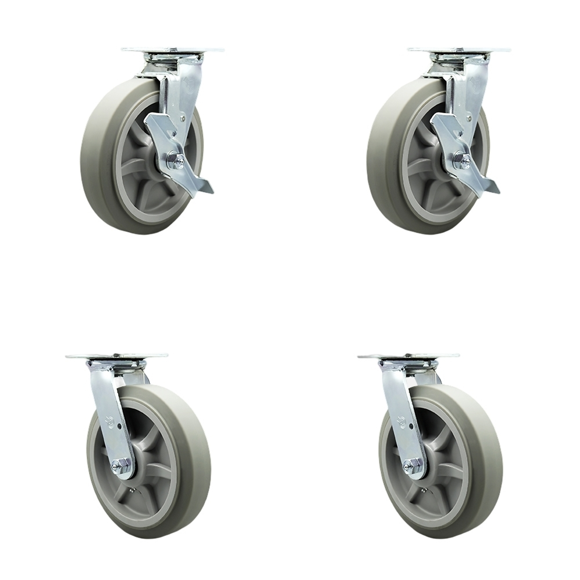 Service Caster, 8Inch x 2Inch Plate Casters, Wheel Diameter 8 in, Caster Type Swivel, Package (qty.) 4, Model SCC-SS30S820-TPRBF-TLB-BSL-2-BSL-2