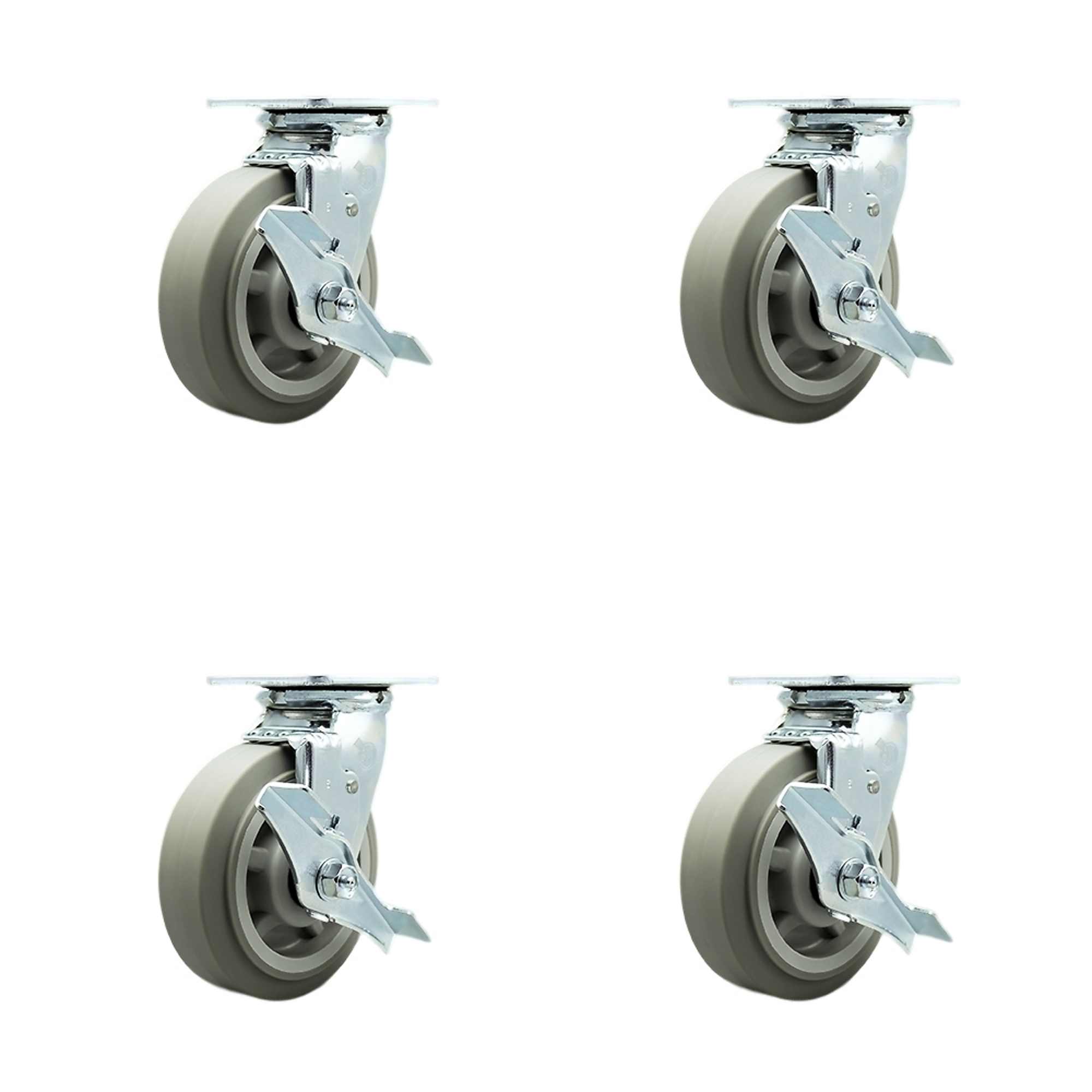 Service Caster, 6Inch x 2Inch Plate Casters, Wheel Diameter 6 in, Caster Type Swivel, Package (qty.) 4, Model SCC-SS30S620-TPRBF-TLB-BSL-2-TLB-2