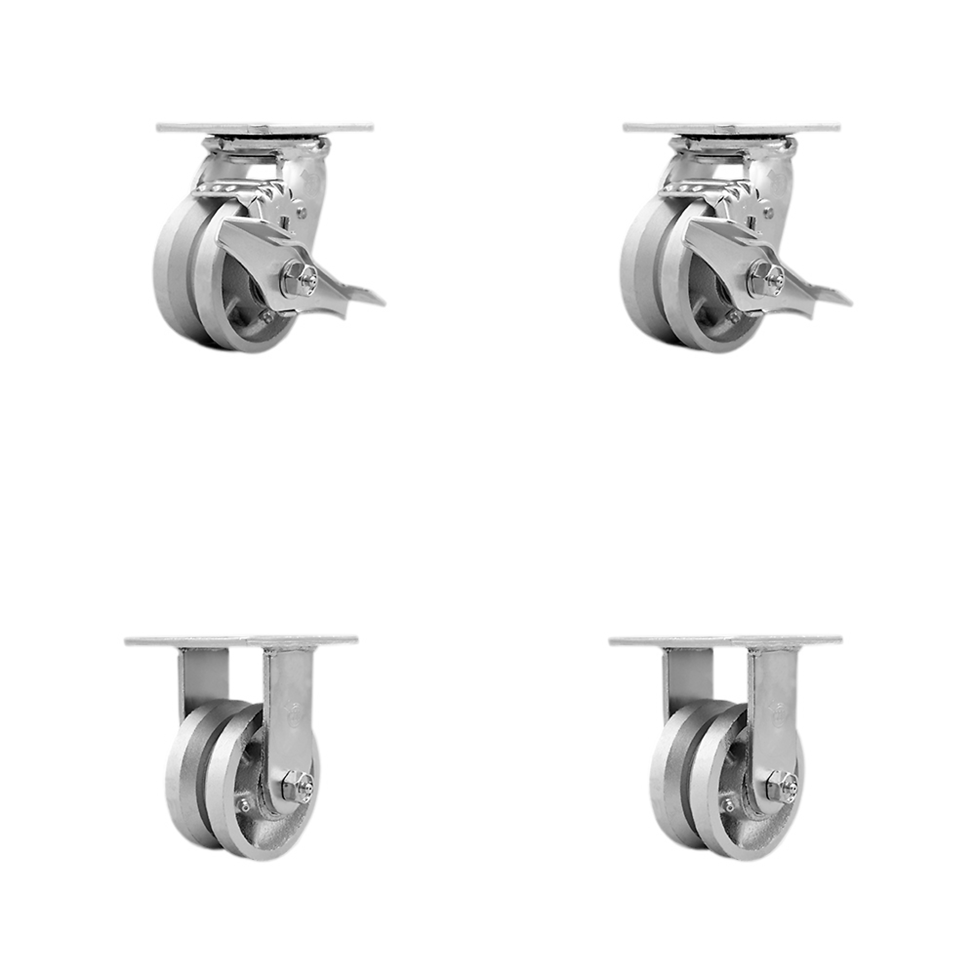 Service Caster, 4Inch x 2Inch Plate Casters, Wheel Diameter 4 in, Caster Type Swivel, Package (qty.) 4, Model SCC-30CS420-VGB-TLB-2-R420-2