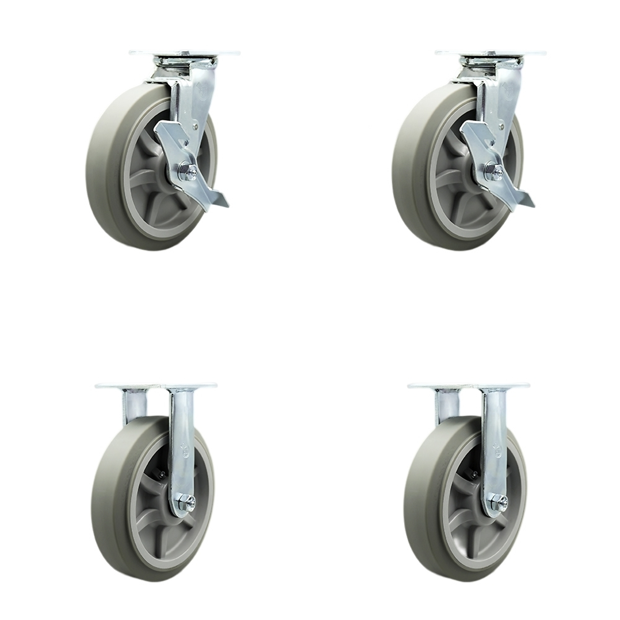 Service Caster, 8Inch x 2Inch Plate Casters, Wheel Diameter 8 in, Caster Type Swivel, Package (qty.) 4, Model SCC-SS30S820-TPRBF-TLB-BSL-2-R-2