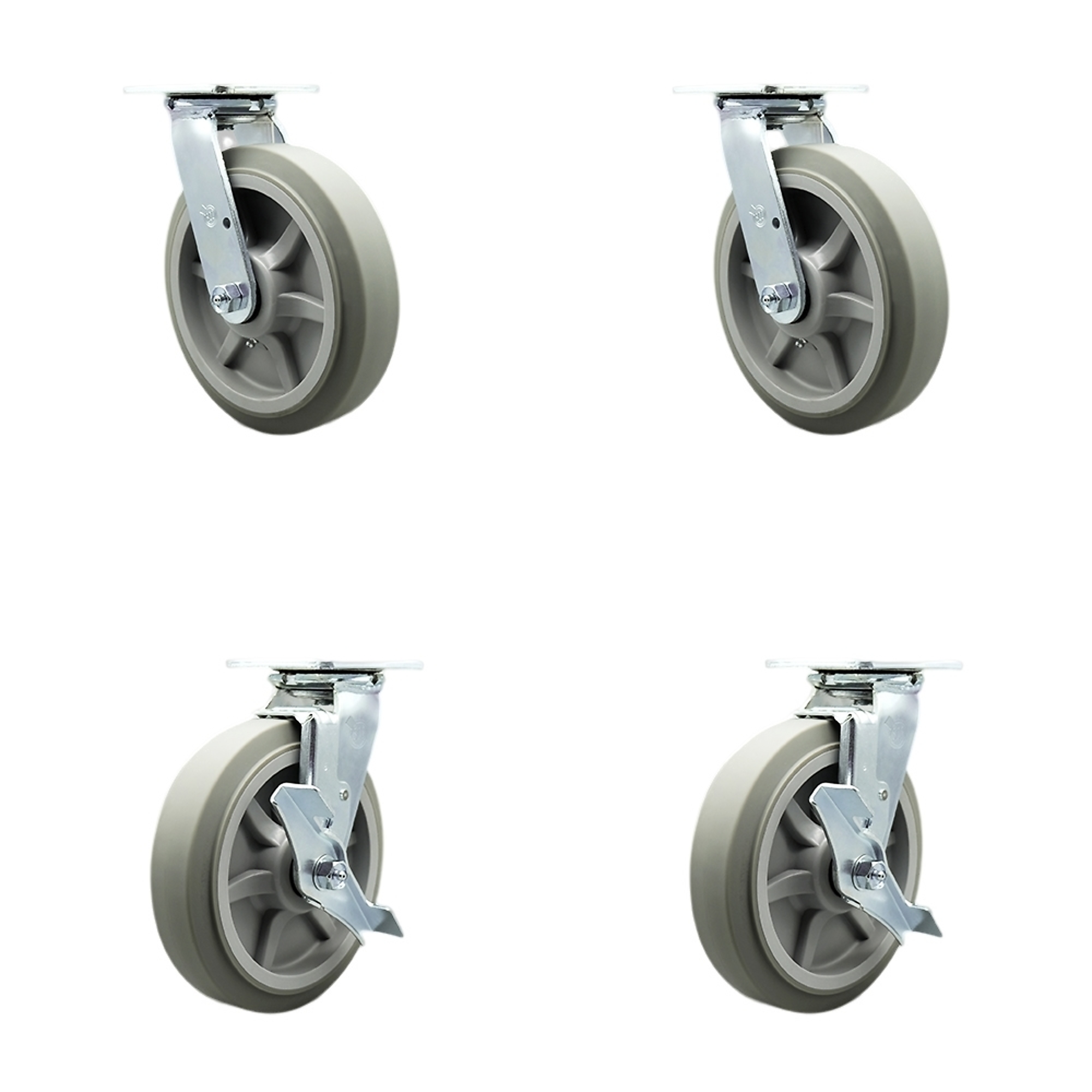 Service Caster, 8Inch x 2Inch Plate Casters, Wheel Diameter 8 in, Caster Type Swivel, Package (qty.) 4, Model SCC-SS30S820-TPRBF-2-TLB-2