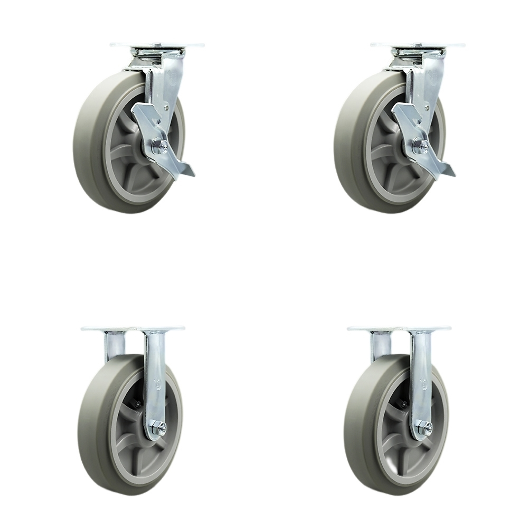 Service Caster, 8Inch x 2Inch Plate Casters, Wheel Diameter 8 in, Caster Type Swivel, Package (qty.) 4, Model SCC-SS30S820-TPRBF-TLB-2-R-2