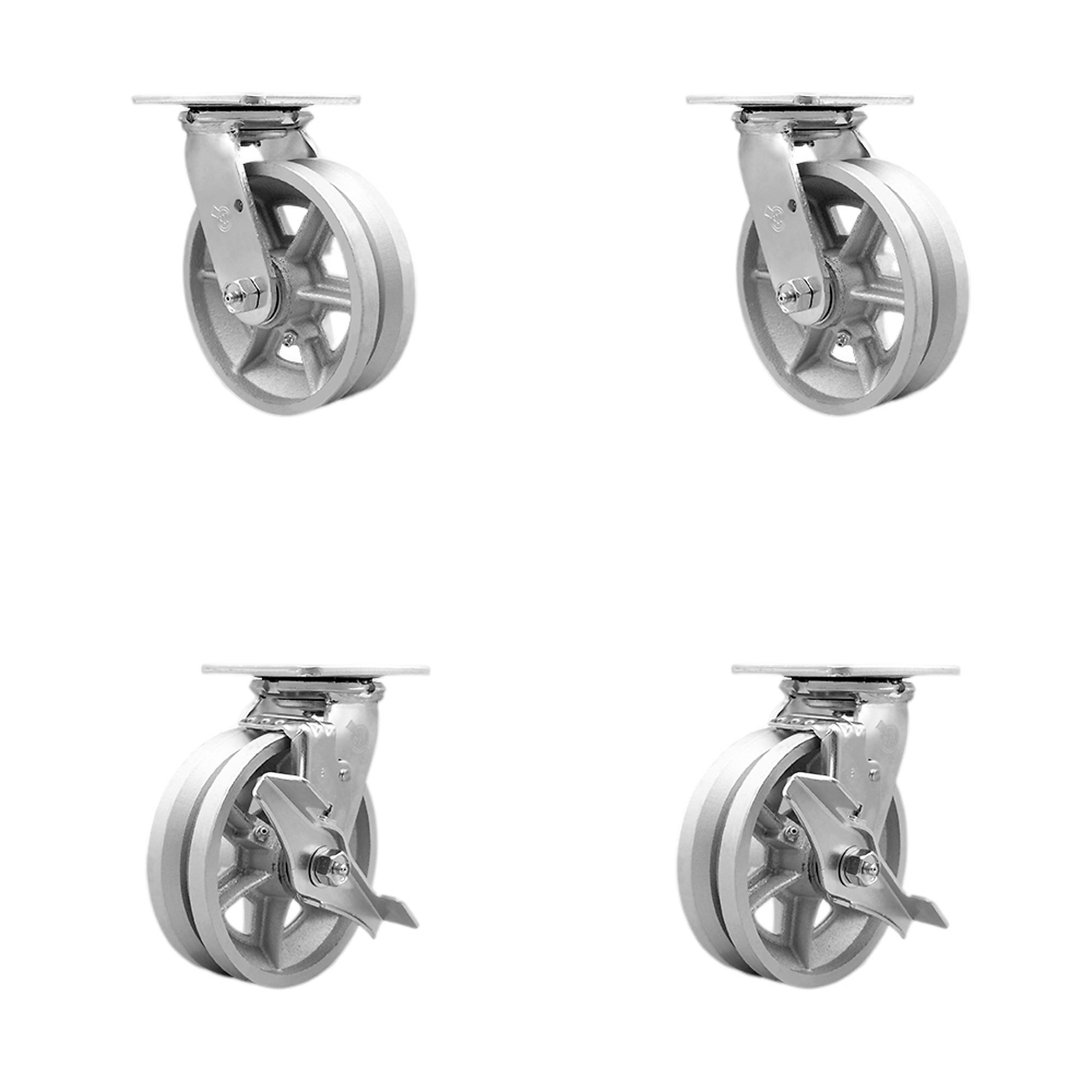 Service Caster, 6Inch x 2Inch Plate Casters, Wheel Diameter 6 in, Caster Type Swivel, Package (qty.) 4, Model SCC-30CS620-VGB-2-TLB-2