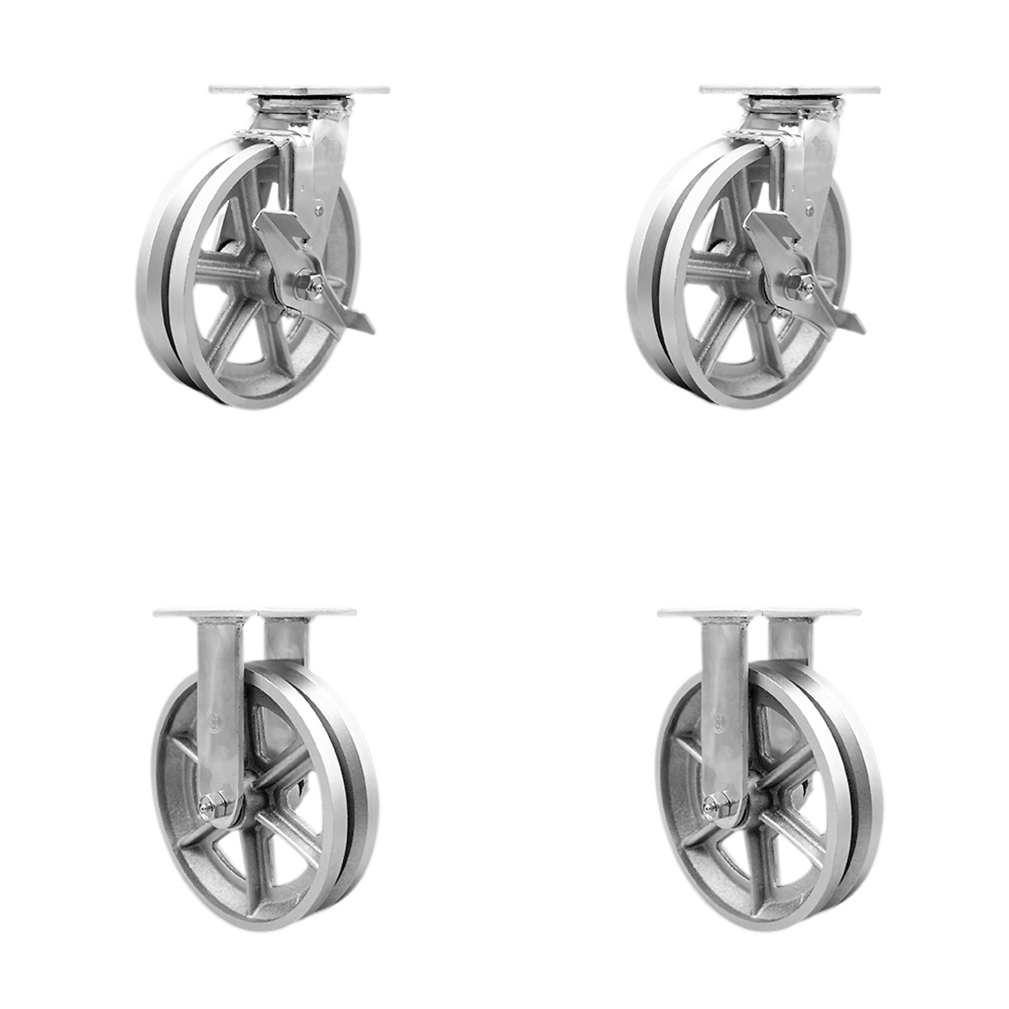 Service Caster, 8Inch x 2Inch Plate Casters, Wheel Diameter 8 in, Caster Type Swivel, Package (qty.) 4, Model SCC-30CS820-VGB-TLB-2-R820-2