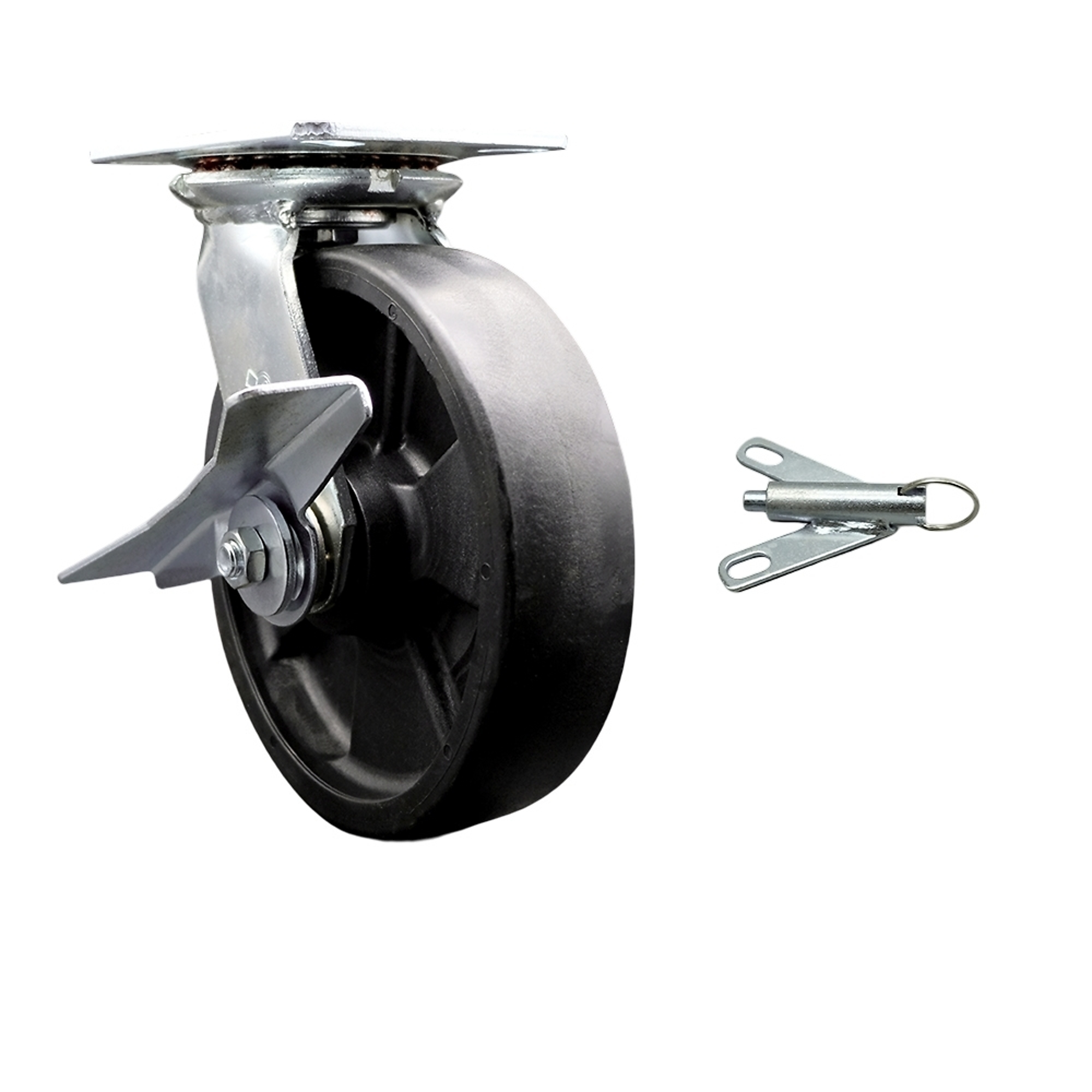 Service Caster, 8Inch x 2Inch Plate Caster, Wheel Diameter 8 in, Caster Type Swivel, Package (qty.) 1, Model SCC-35S820-GFNR-SLB-BSL