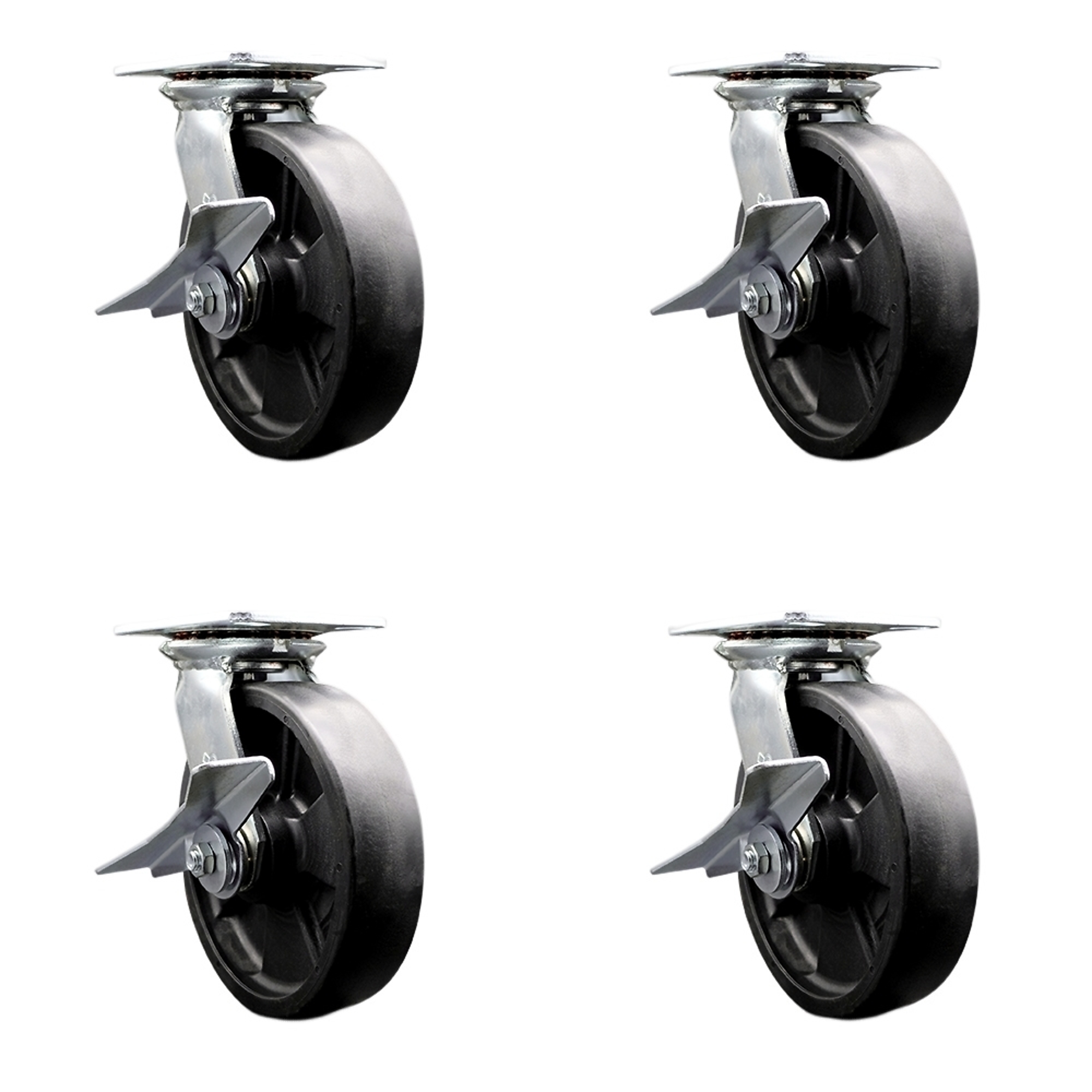 Service Caster, 8Inch x 2Inch Plate Casters, Wheel Diameter 8 in, Caster Type Swivel, Package (qty.) 4, Model SCC-35S820-GFNR-SLB-BSL-2-SLB-2