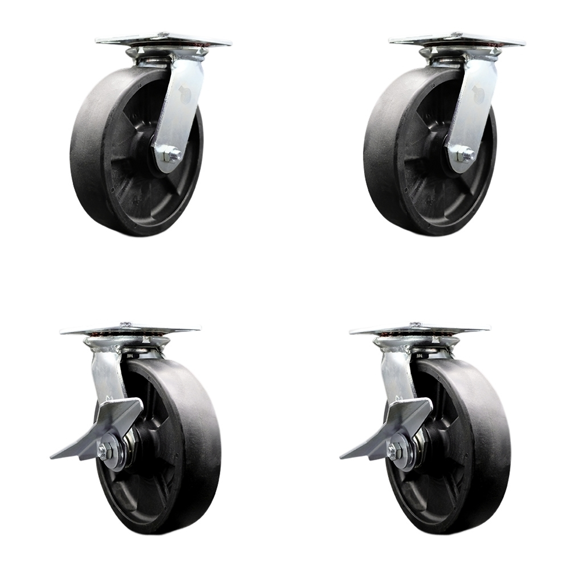 Service Caster, 8Inch x 2Inch Plate Casters, Wheel Diameter 8 in, Caster Type Swivel, Package (qty.) 4, Model SCC-35S820-GFNR-BSL-2-SLB-2