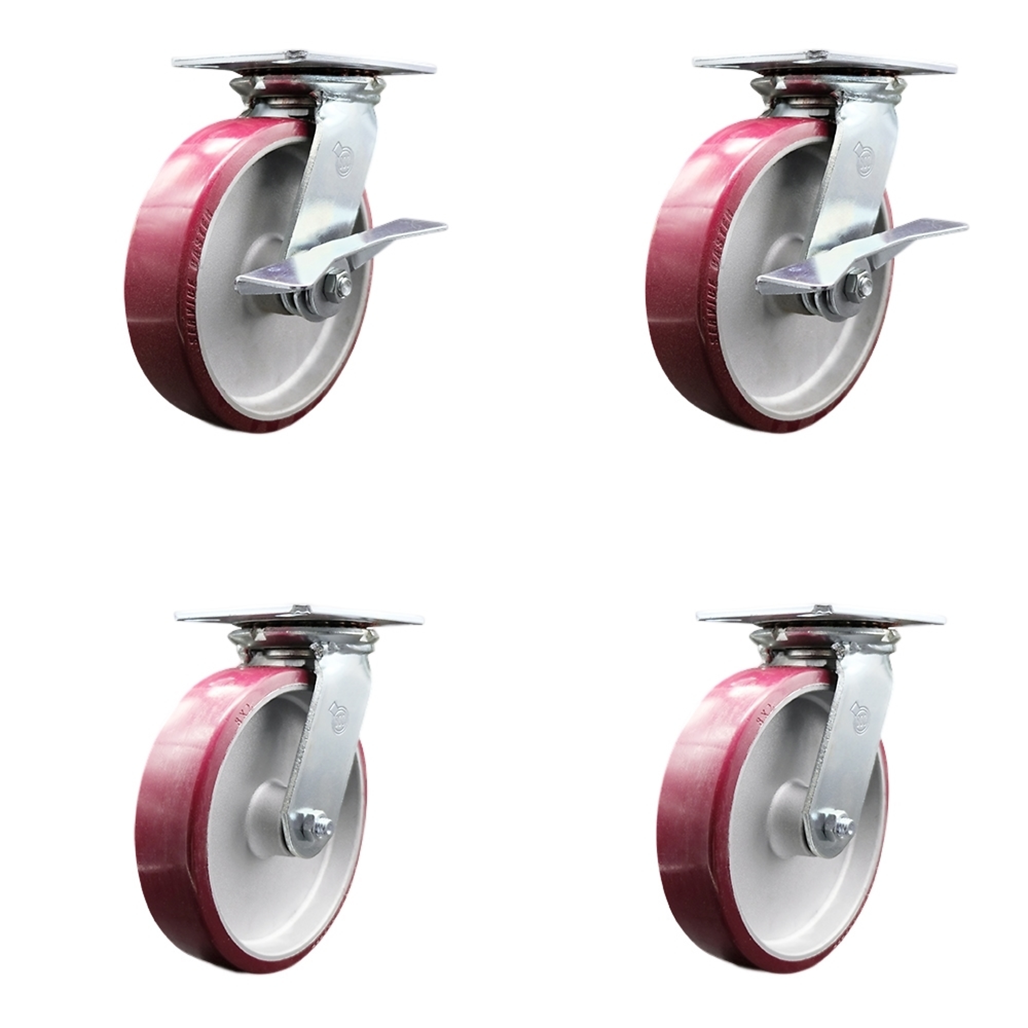 Service Caster, 8Inch x 2Inch Plate Casters, Wheel Diameter 8 in, Caster Type Swivel, Package (qty.) 4, Model SCC-35S820-PAR-SLB-BSL-2-BSL-2