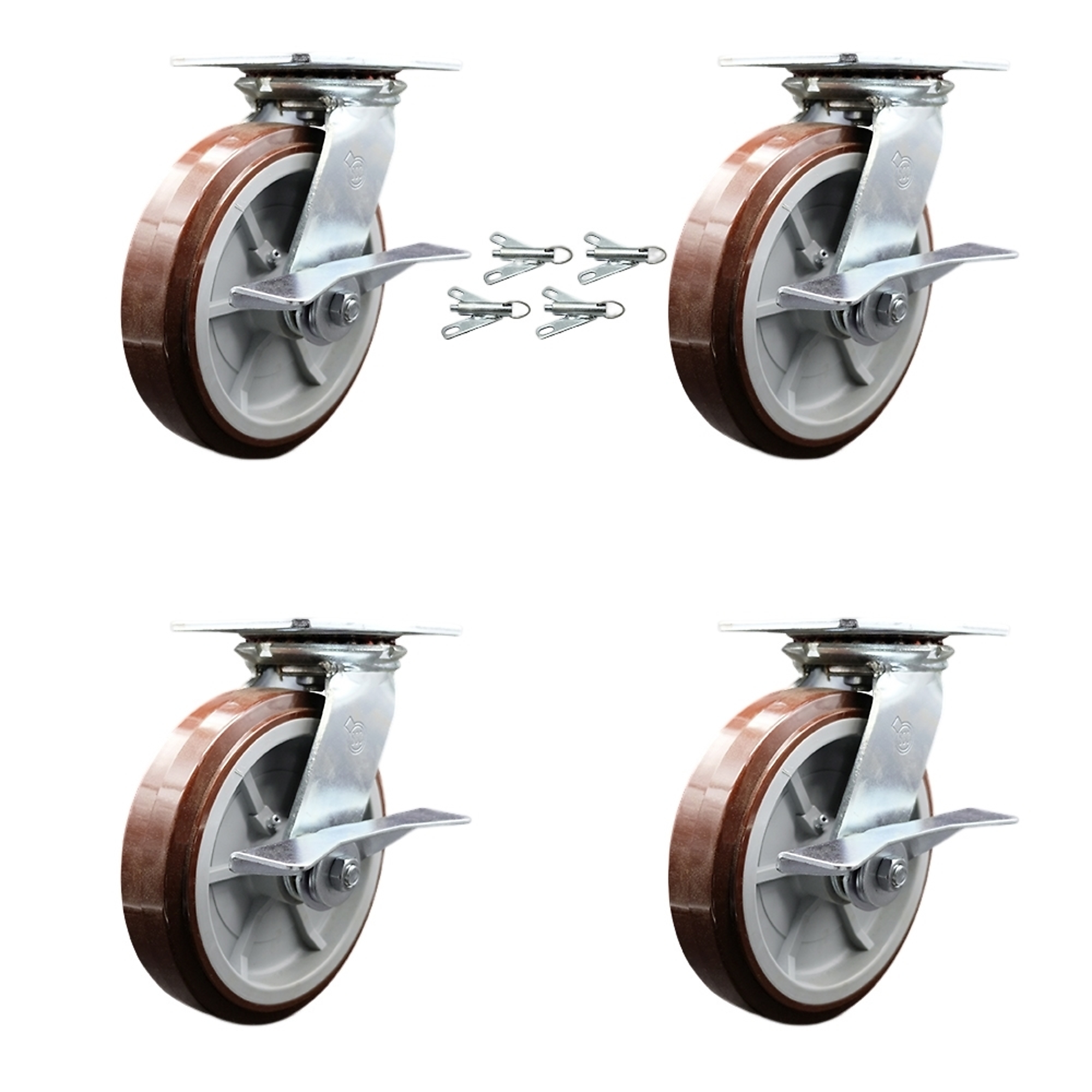 Service Caster, 8Inch x 2Inch Plate Casters, Wheel Diameter 8 in, Caster Type Swivel, Package (qty.) 4, Model SCC-35S820-PPUR-SLB-BSL-4