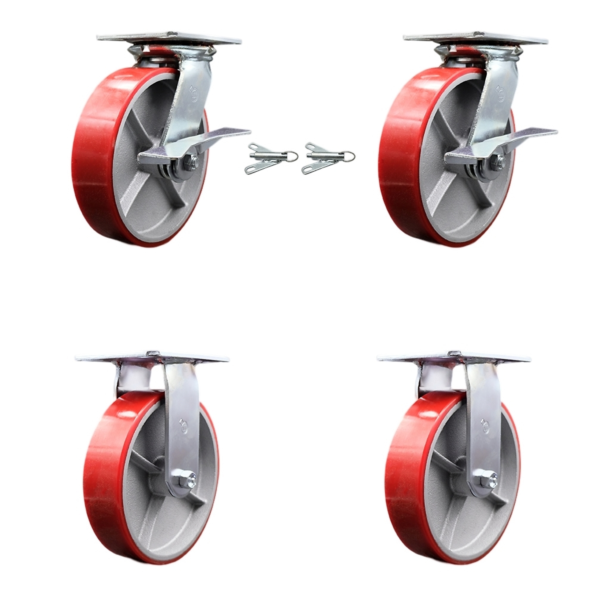 Service Caster, 8Inch x 2Inch Plate Casters, Wheel Diameter 8 in, Caster Type Swivel, Package (qty.) 4, Model SCC-35S820-PUR-RS-SLB-BSL-2-R-2