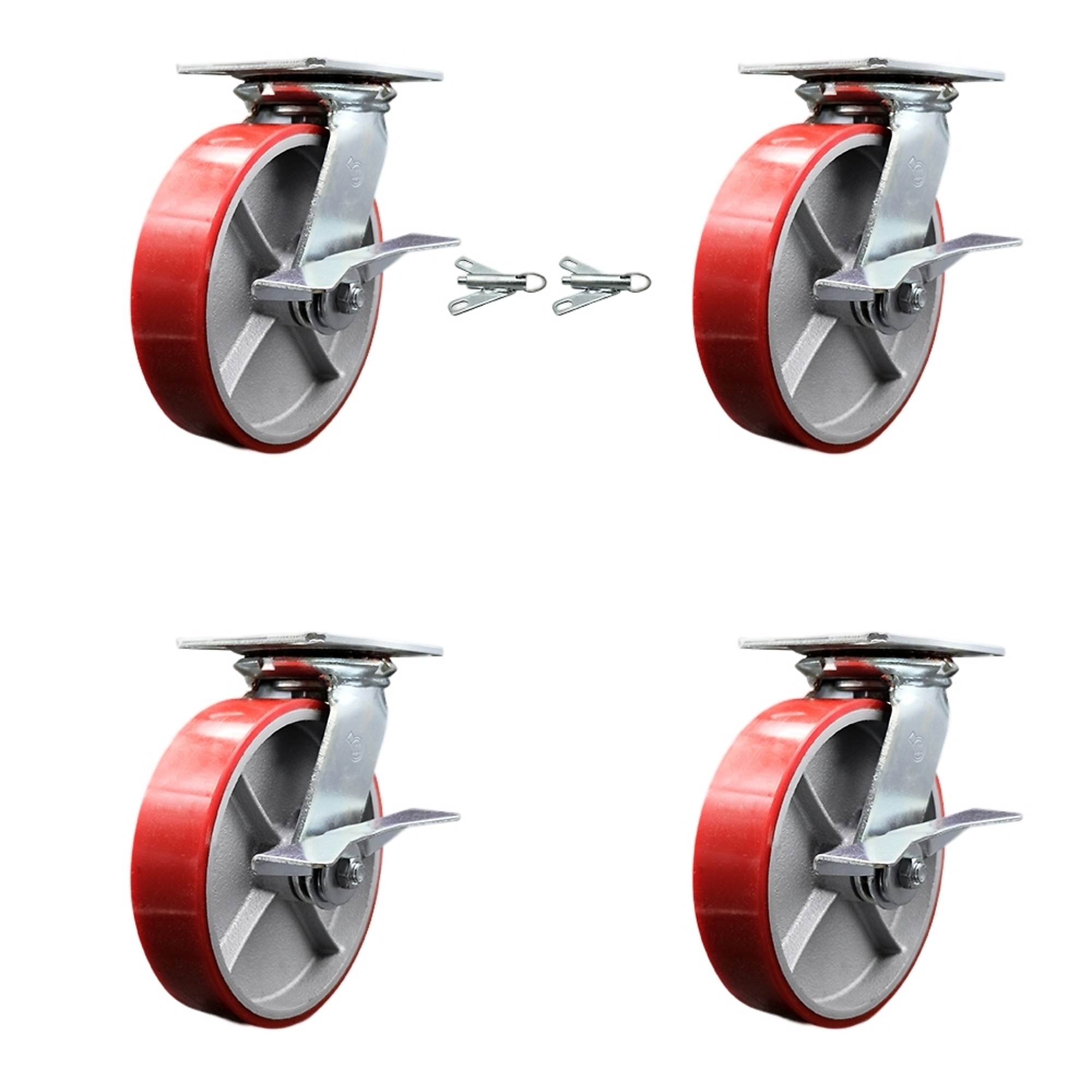 Service Caster, 8Inch x 2Inch Plate Casters, Wheel Diameter 8 in, Caster Type Swivel, Package (qty.) 4, Model SCC-35S820-PUR-RS-SLB-BSL-2-SLB-2