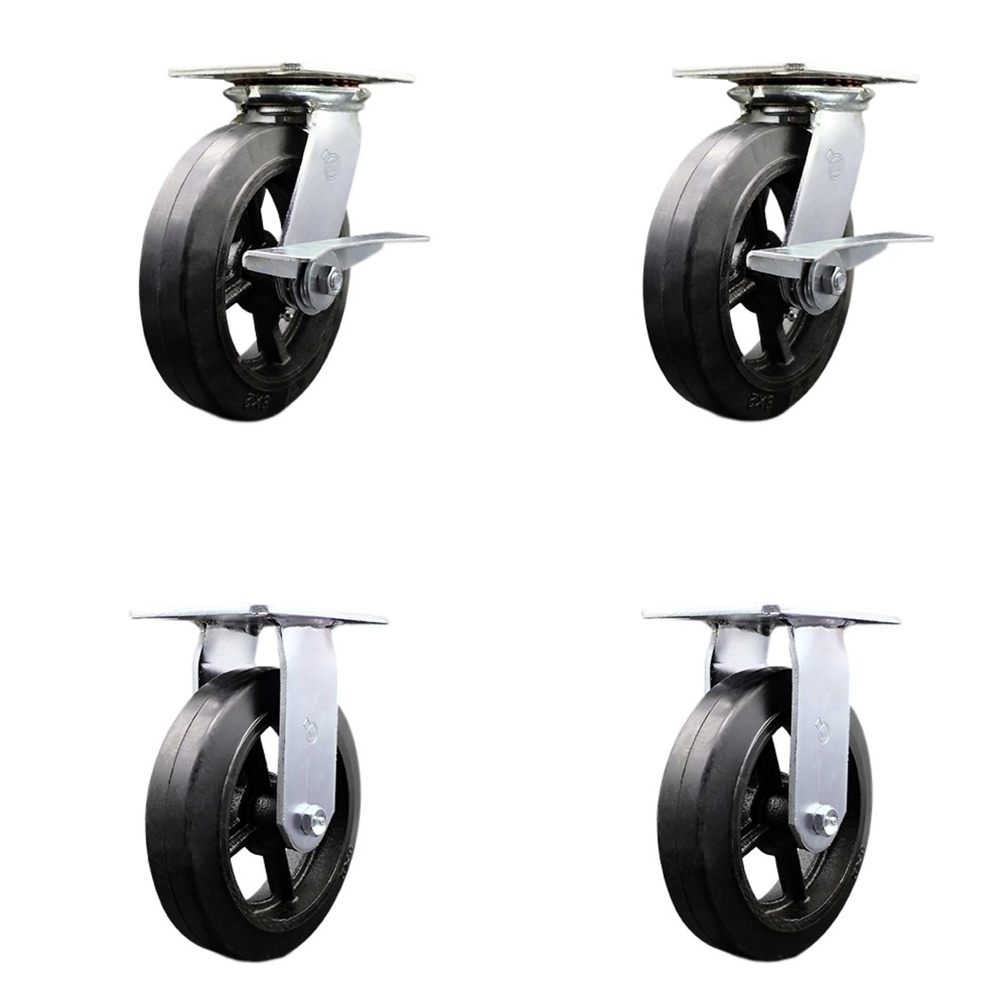 Service Caster, 8Inch x 2Inch Plate Casters, Wheel Diameter 8 in, Caster Type Swivel, Package (qty.) 4, Model SCC-35S820-RSR-SLB-2-R-2