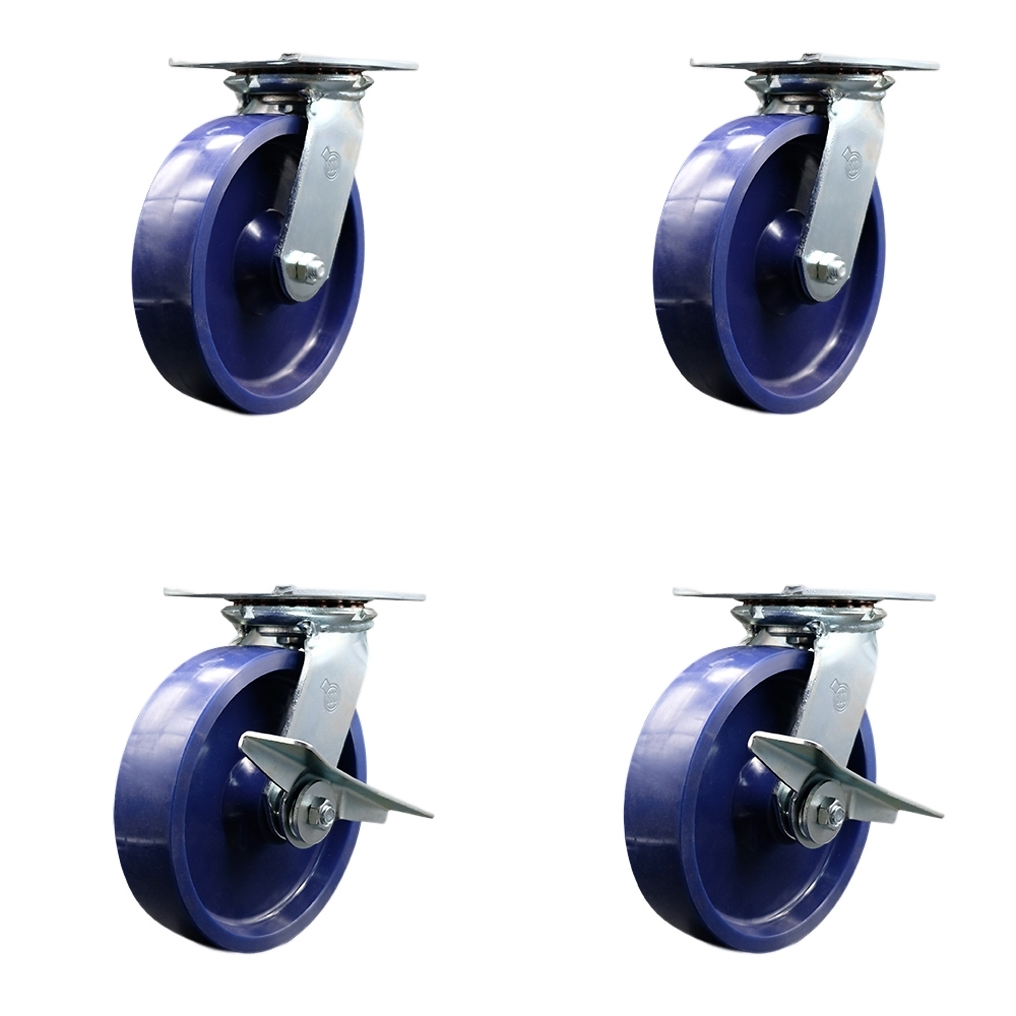 Service Caster, 8Inch x 2Inch Plate Casters, Wheel Diameter 8 in, Caster Type Swivel, Package (qty.) 4, Model SCC-35S820-SPUR-BSL-2-SLB-2