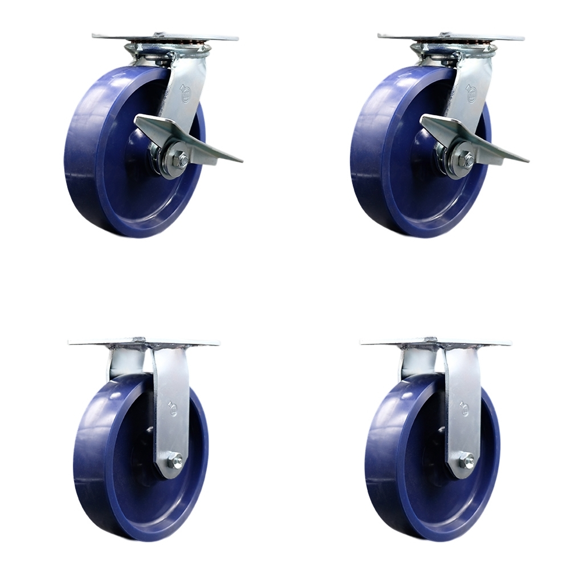 Service Caster, 8Inch x 2Inch Plate Casters, Wheel Diameter 8 in, Caster Type Swivel, Package (qty.) 4, Model SCC-35S820-SPUR-SLB-2-R-2