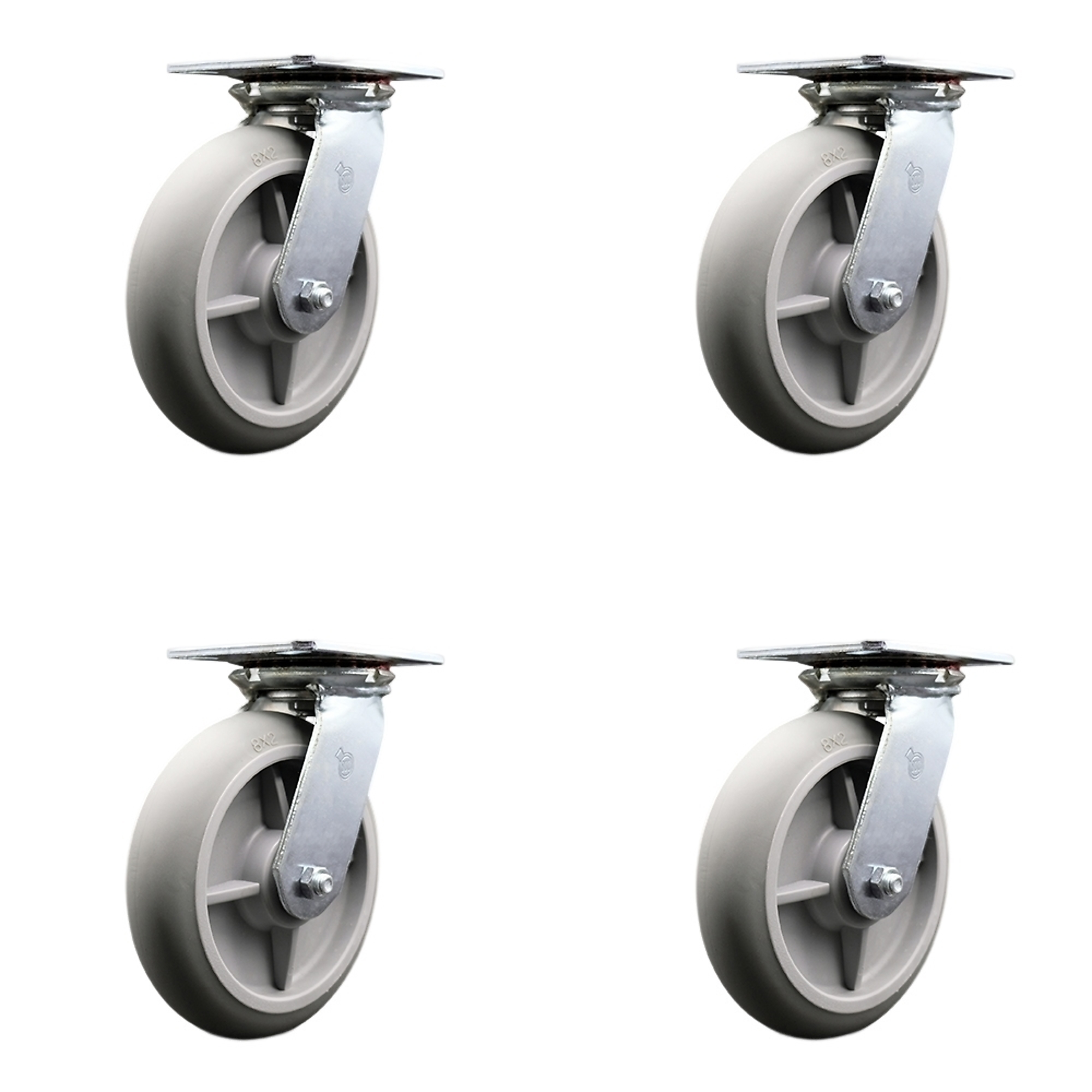 Service Caster, 8Inch x 2Inch Plate Casters, Wheel Diameter 8 in, Caster Type Swivel, Package (qty.) 4, Model SCC-35S820-TPRRD-4