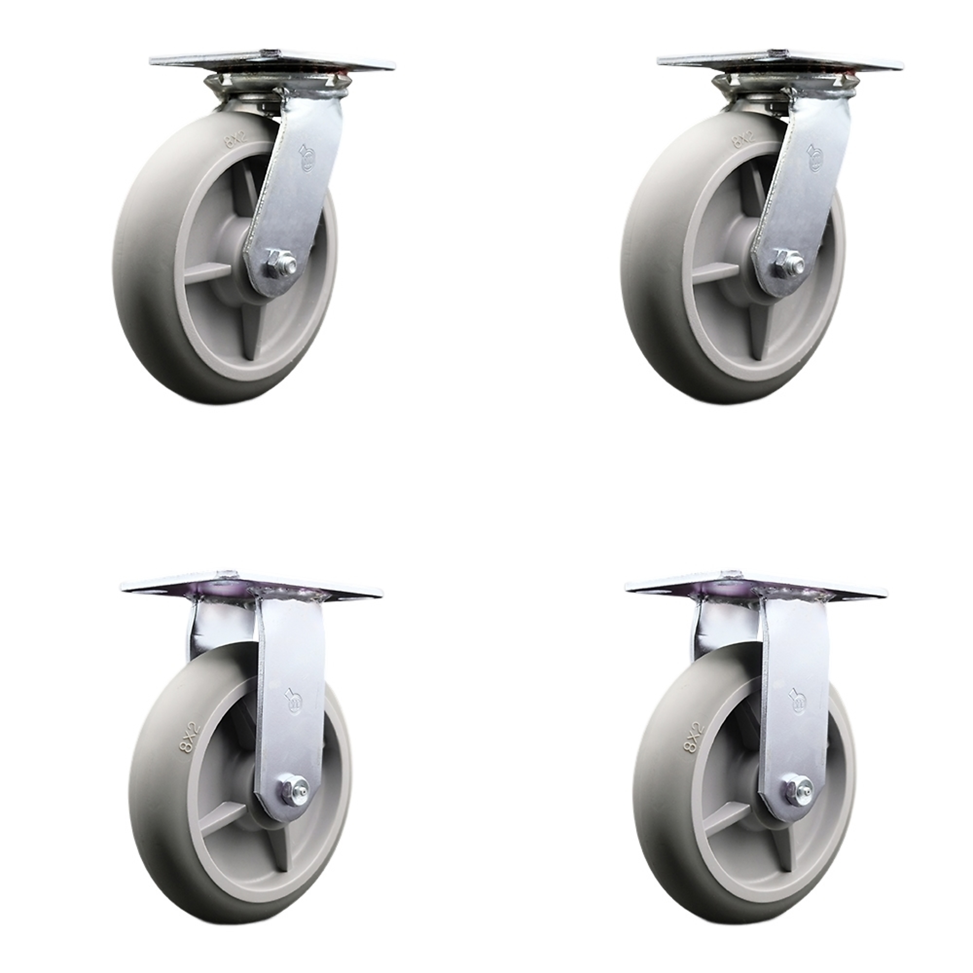 Service Caster, 8Inch x 2Inch Plate Casters, Wheel Diameter 8 in, Caster Type Swivel, Package (qty.) 4, Model SCC-35S820-TPRRD-BSL-2-R-2