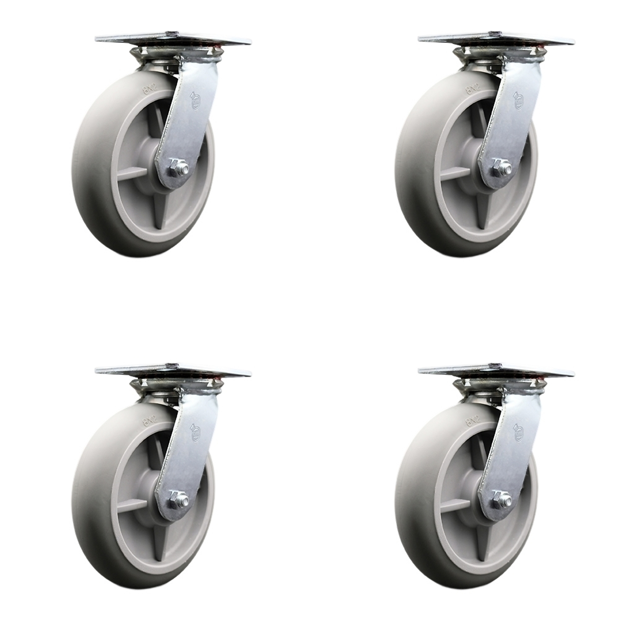 Service Caster, 8Inch x 2Inch Plate Casters, Wheel Diameter 8 in, Caster Type Swivel, Package (qty.) 4, Model SCC-35S820-TPRRD-BSL-4