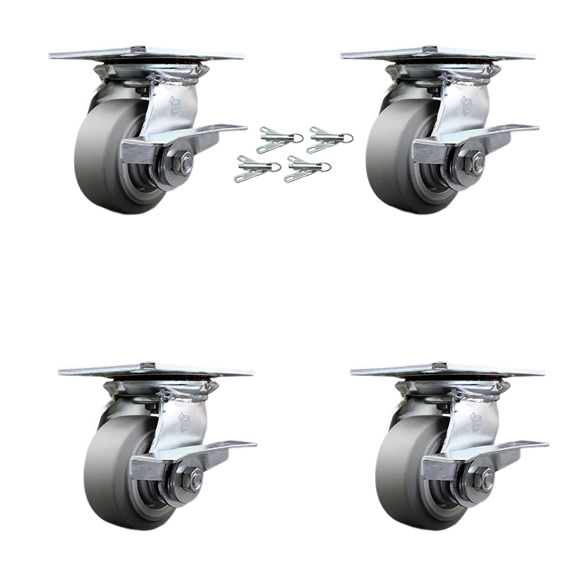 Service Caster, 4Inch x 2Inch Plate Casters, Wheel Diameter 4 in, Caster Type Swivel, Package (qty.) 4, Model SCC-35S420-TPRRF-SLB-BSL-4