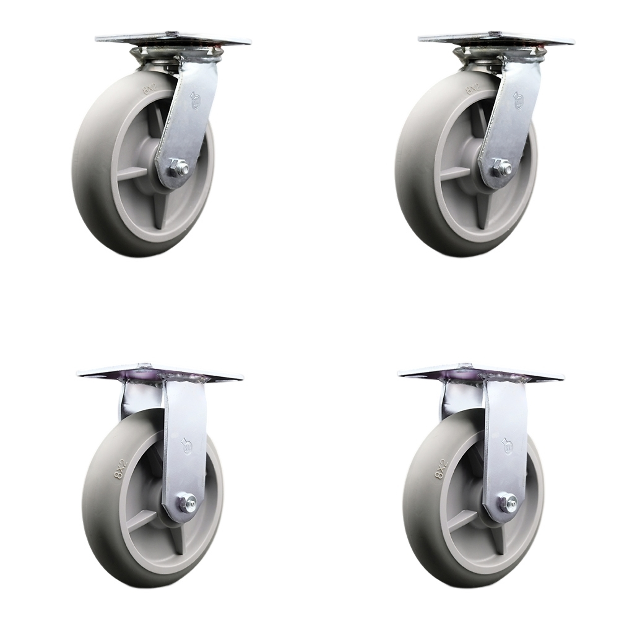 Service Caster, 8Inch x 2Inch Plate Casters, Wheel Diameter 8 in, Caster Type Swivel, Package (qty.) 4, Model SCC-35S820-TPRRD-2-R-2