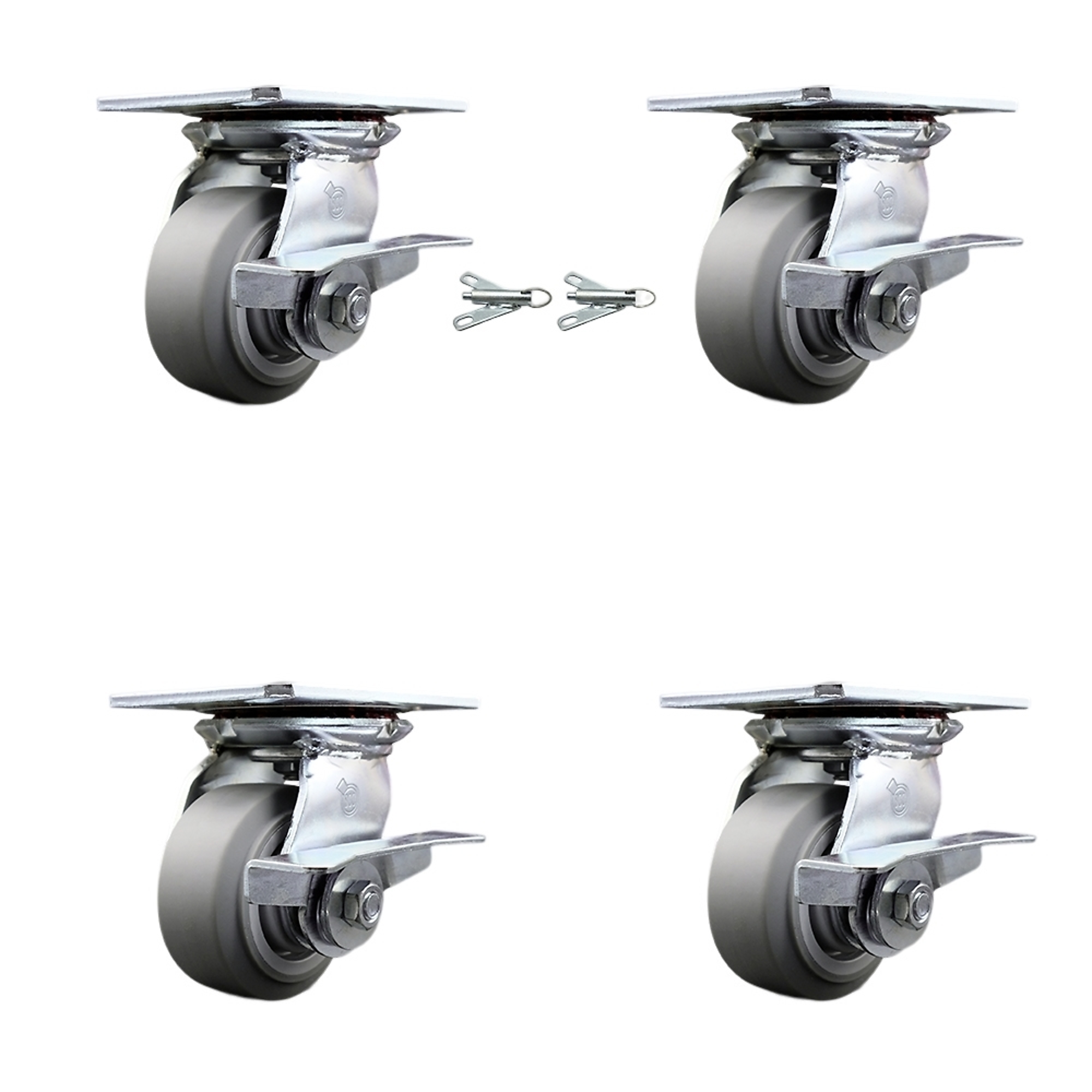 Service Caster, 4Inch x 2Inch Plate Casters, Wheel Diameter 4 in, Caster Type Swivel, Package (qty.) 4, Model SCC-35S420-TPRRF-SLB-BSL-2-SLB-2