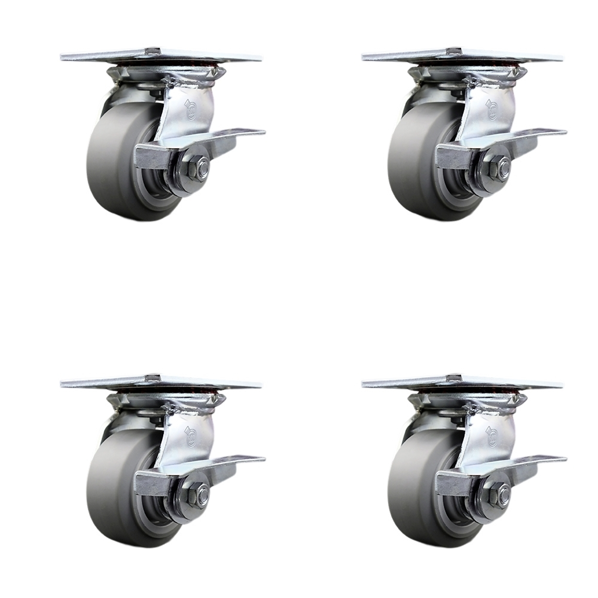 Service Caster, 4Inch x 2Inch Plate Casters, Wheel Diameter 4 in, Caster Type Swivel, Package (qty.) 4, Model SCC-35S420-TPRRF-SLB-4