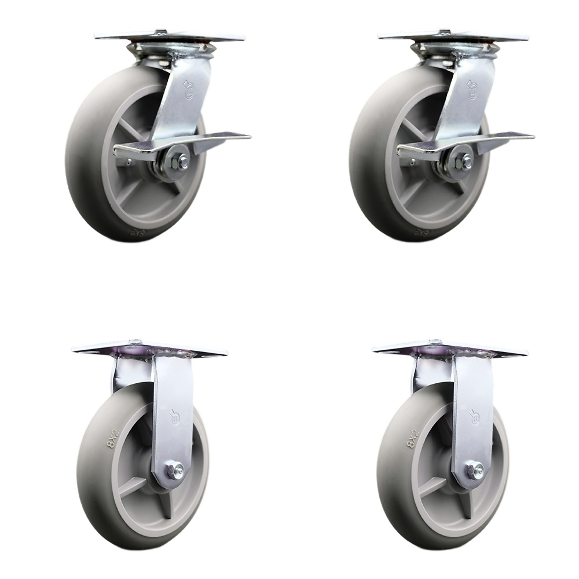 Service Caster, 8Inch x 2Inch Plate Casters, Wheel Diameter 8 in, Caster Type Swivel, Package (qty.) 4, Model SCC-35S820-TPRRD-SLB-2-R-2