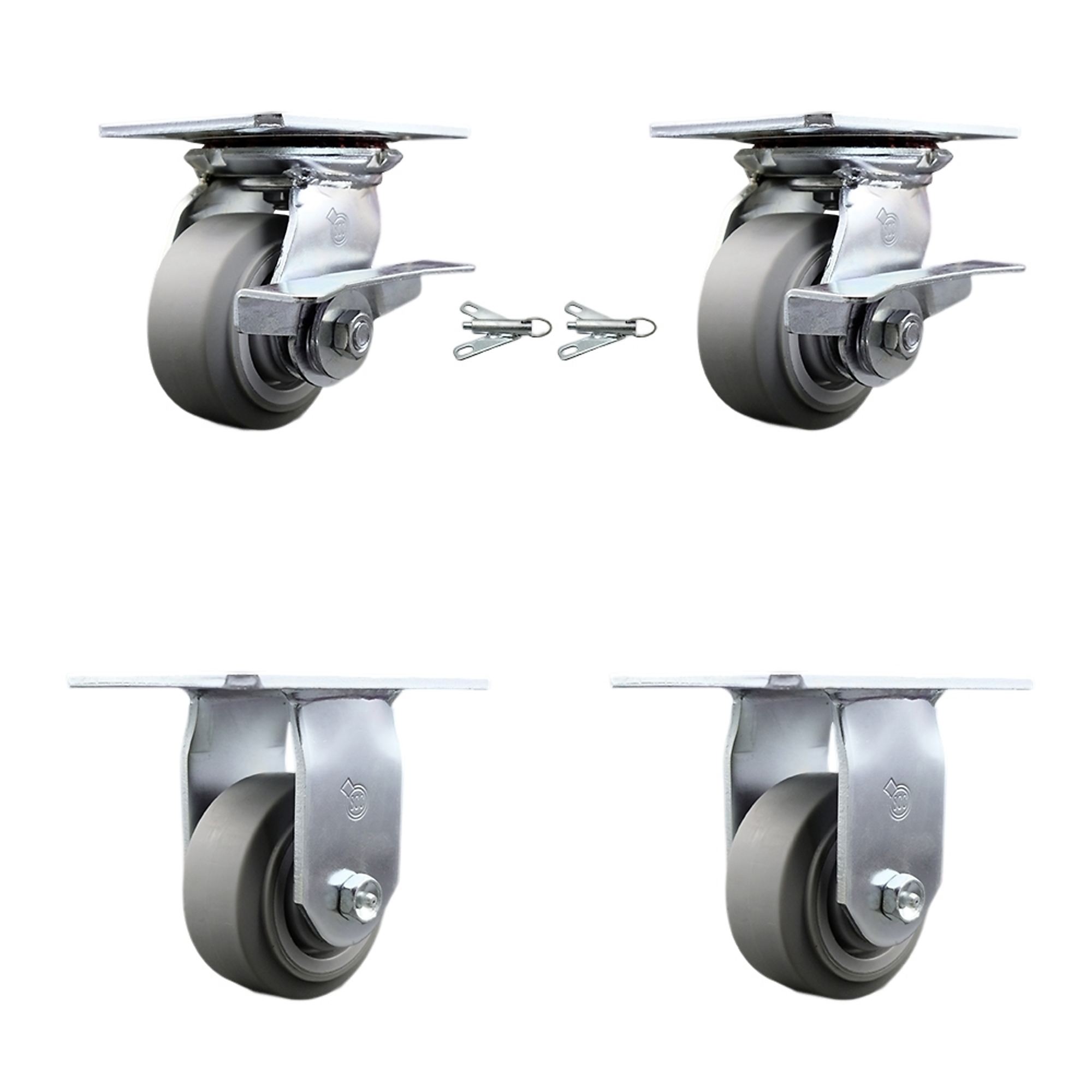 Service Caster, 4Inch x 2Inch Plate Casters, Wheel Diameter 4 in, Caster Type Swivel, Package (qty.) 4, Model SCC-35S420-TPRRF-SLB-BSL-2-R-2