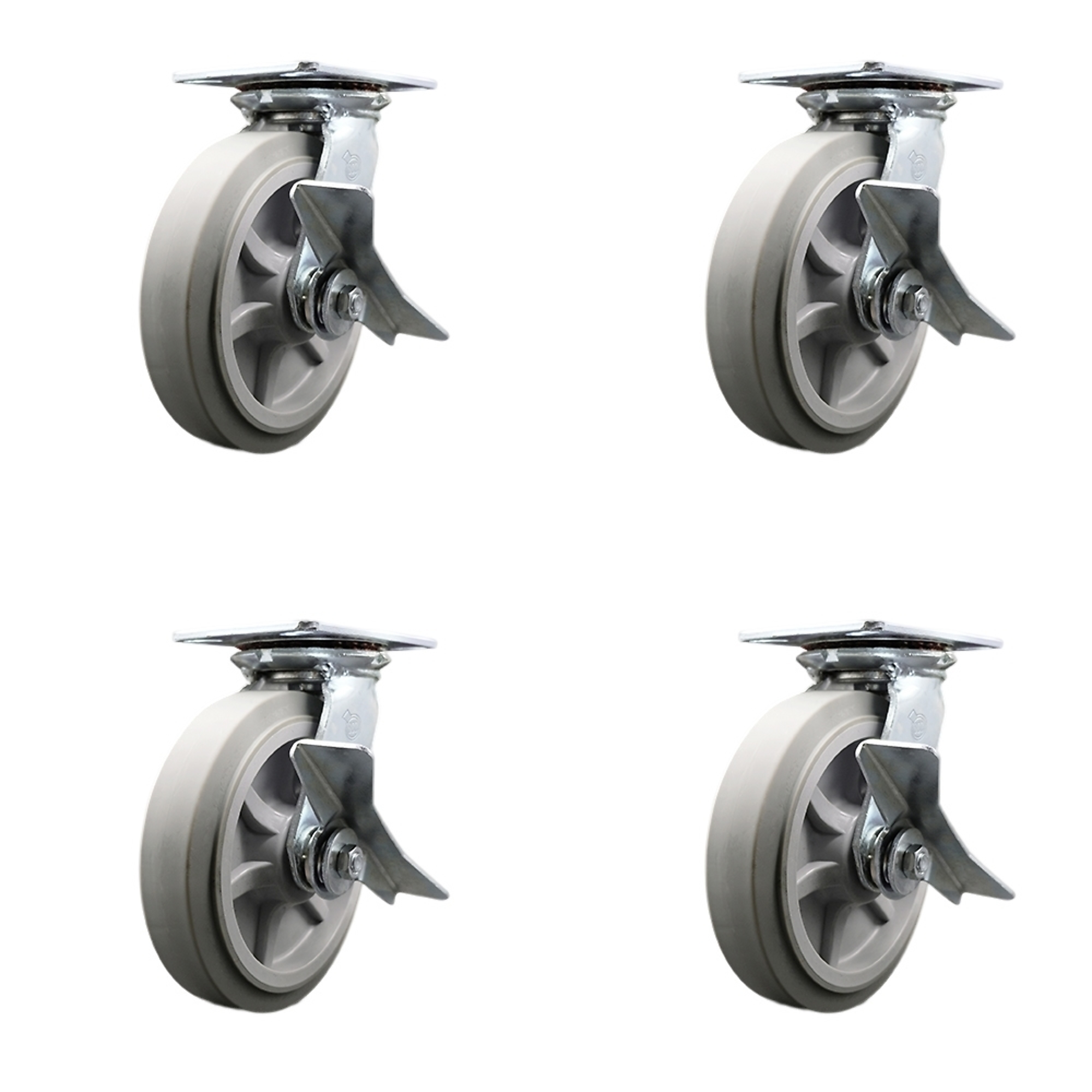 Service Caster, 8Inch x 2Inch Plate Casters, Wheel Diameter 8 in, Caster Type Swivel, Package (qty.) 4, Model SCC-35S820-TPRRF-SLB-4