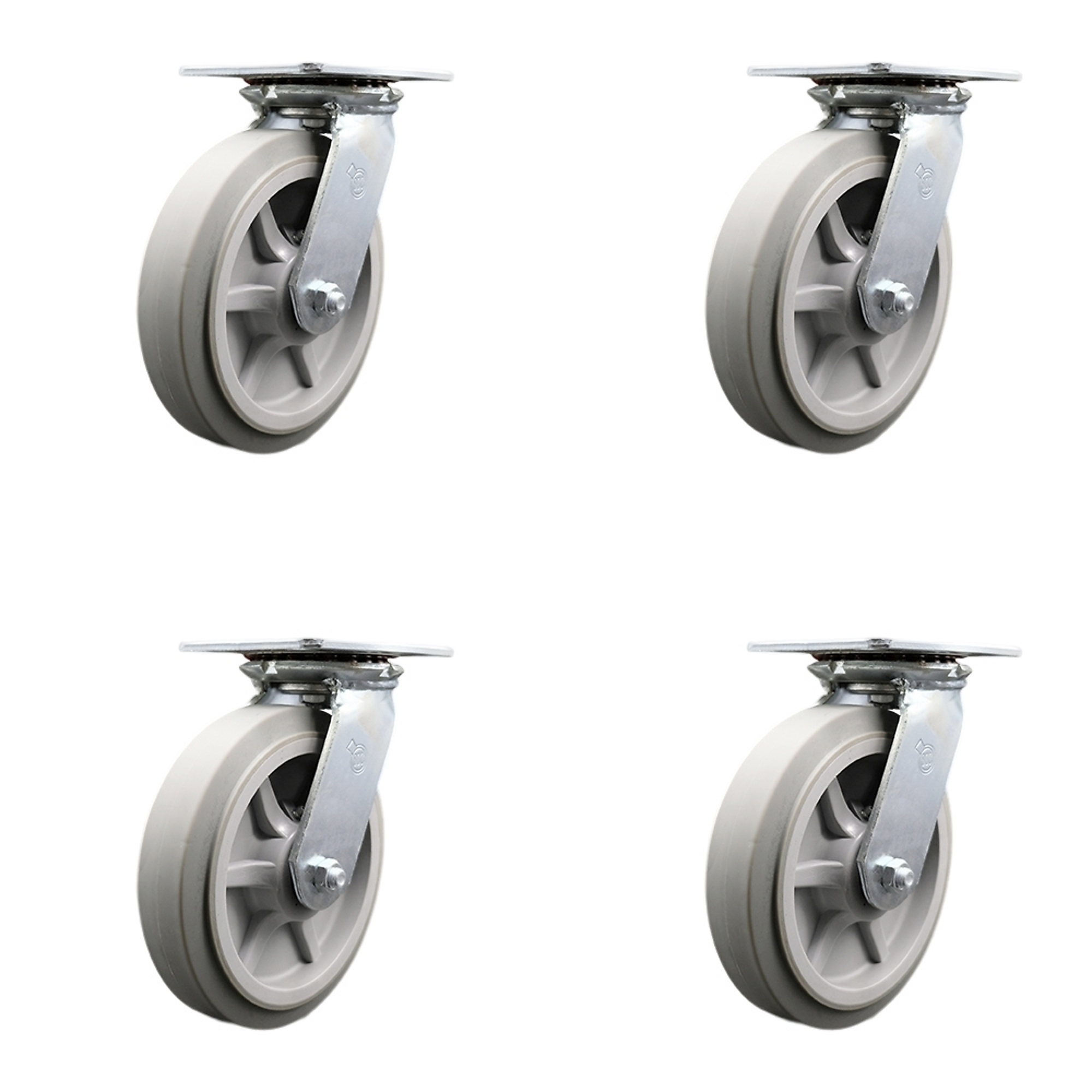 Service Caster, 8Inch x 2Inch Plate Casters, Wheel Diameter 8 in, Caster Type Swivel, Package (qty.) 4, Model SCC-35S820-TPRRF-4