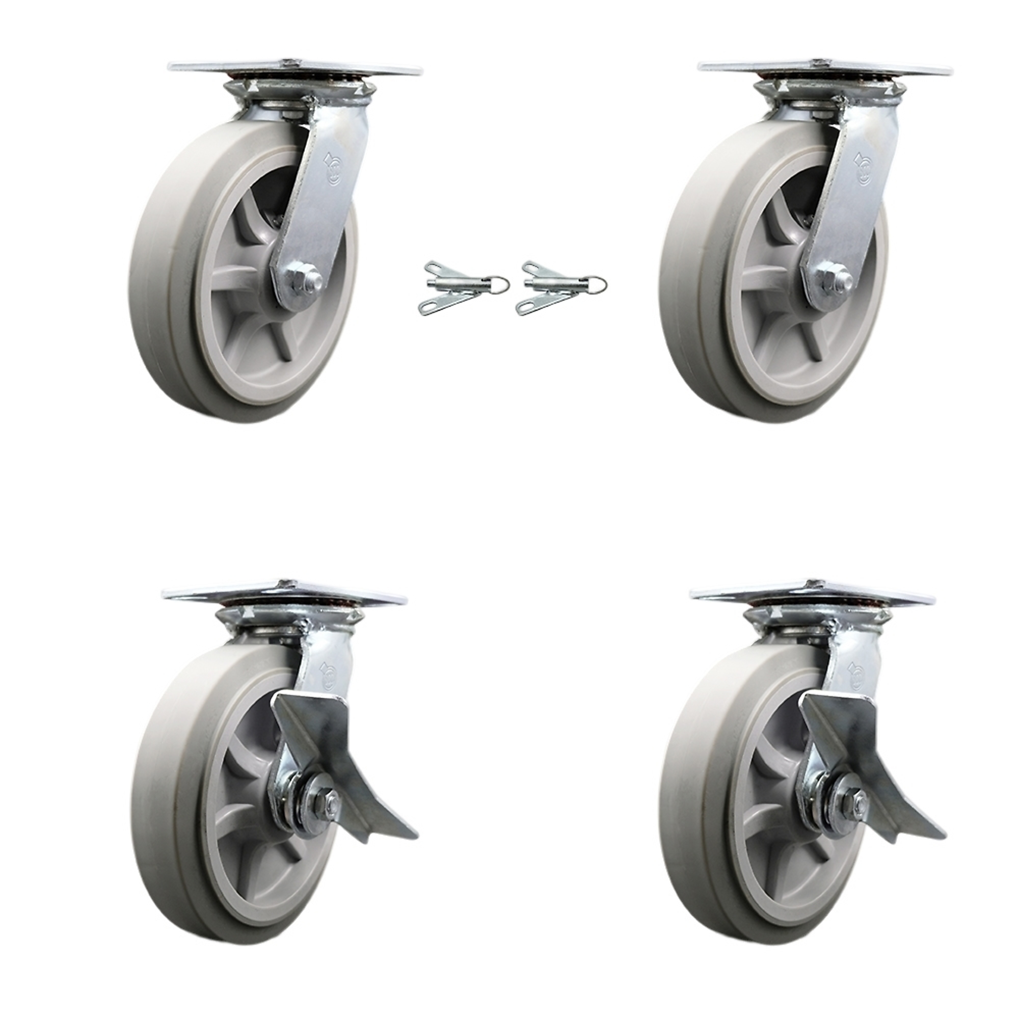 Service Caster, 8Inch x 2Inch Plate Casters, Wheel Diameter 8 in, Caster Type Swivel, Package (qty.) 4, Model SCC-35S820-TPRRF-BSL-2-SLB-2