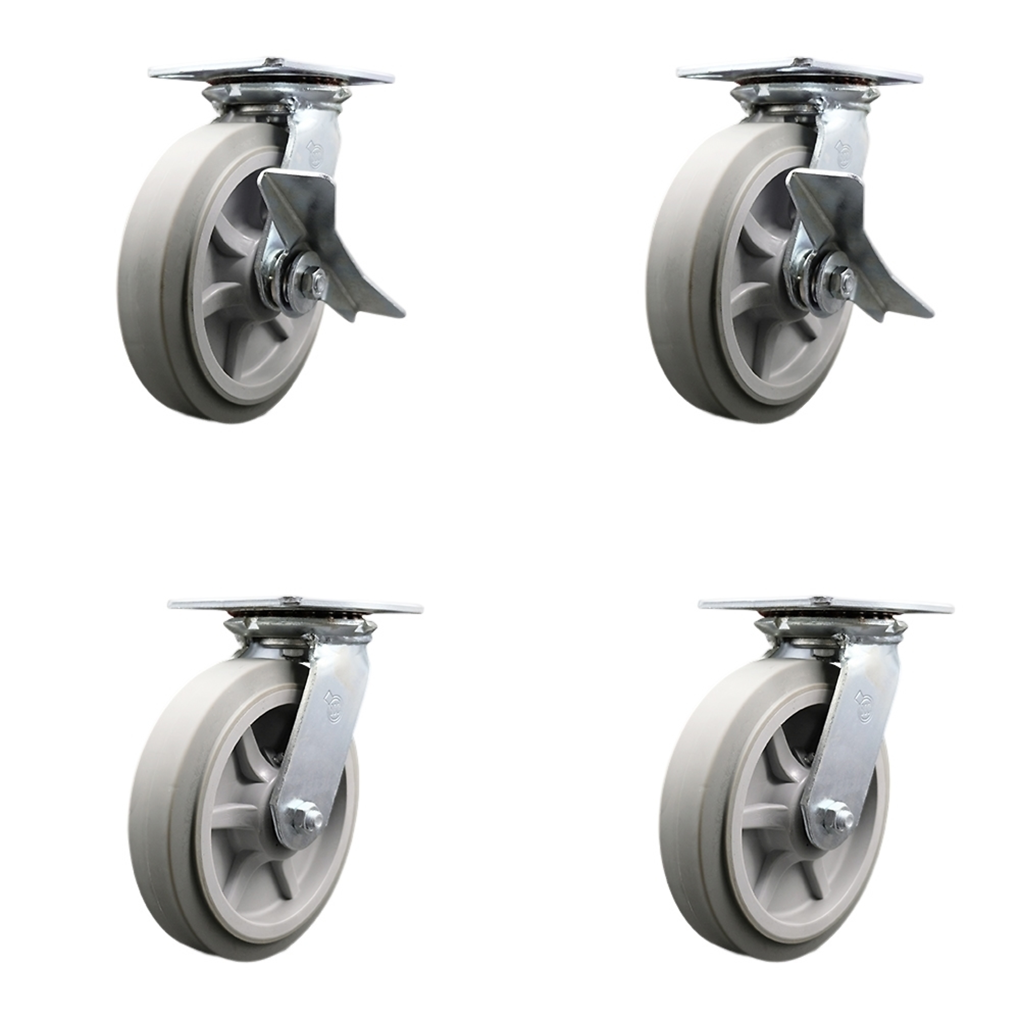 Service Caster, 8Inch x 2Inch Plate Casters, Wheel Diameter 8 in, Caster Type Swivel, Package (qty.) 4, Model SCC-35S820-TPRRF-SLB-BSL-2-BSL-2