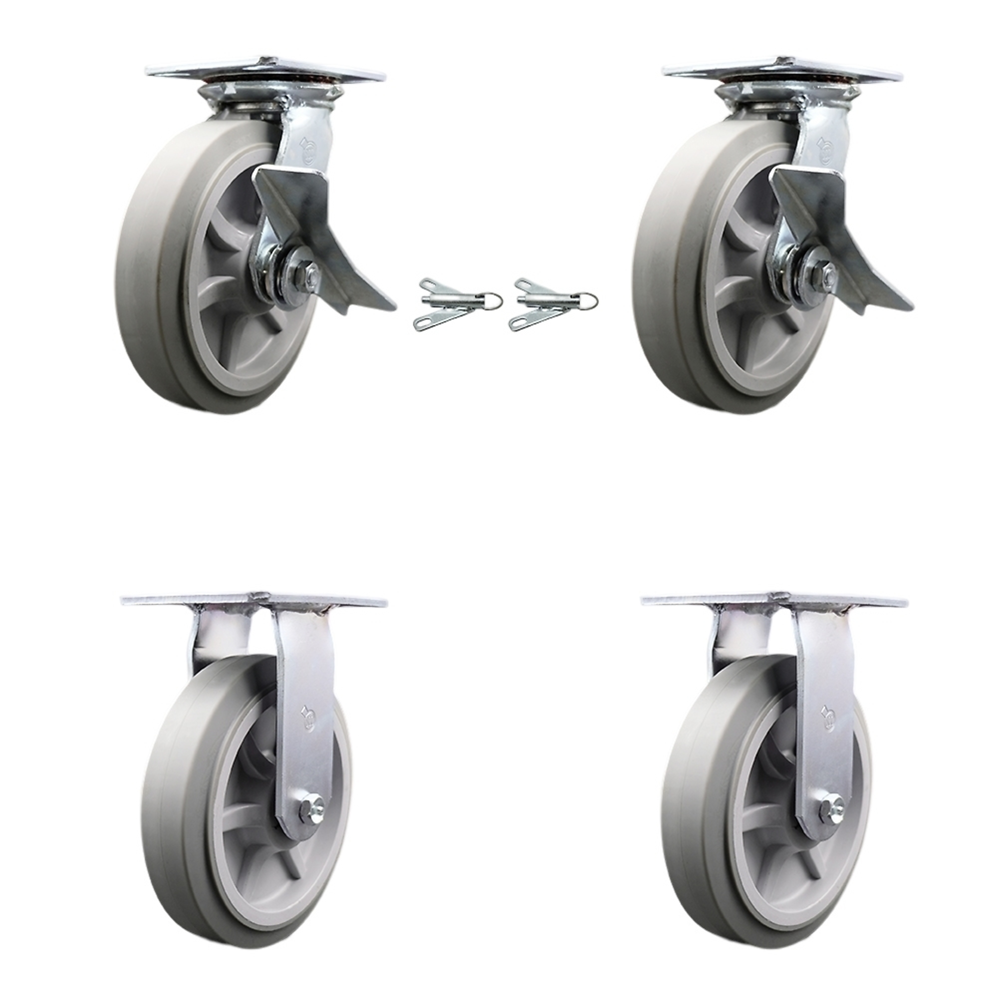 Service Caster, 8Inch x 2Inch Plate Casters, Wheel Diameter 8 in, Caster Type Swivel, Package (qty.) 4, Model SCC-35S820-TPRRF-SLB-BSL-2-R-2