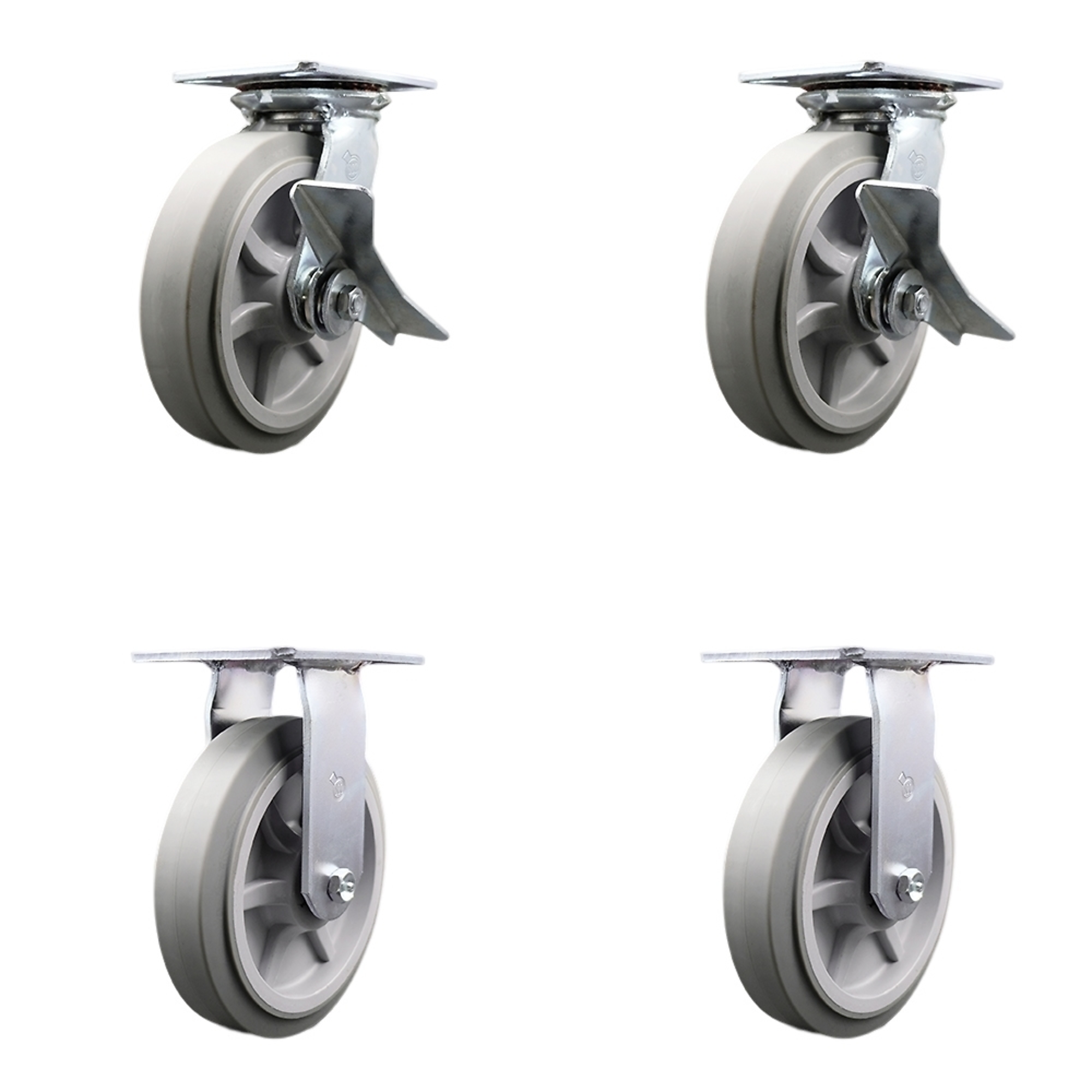 Service Caster, 8Inch x 2Inch Plate Casters, Wheel Diameter 8 in, Caster Type Swivel, Package (qty.) 4, Model SCC-35S820-TPRRF-SLB-2-R-2