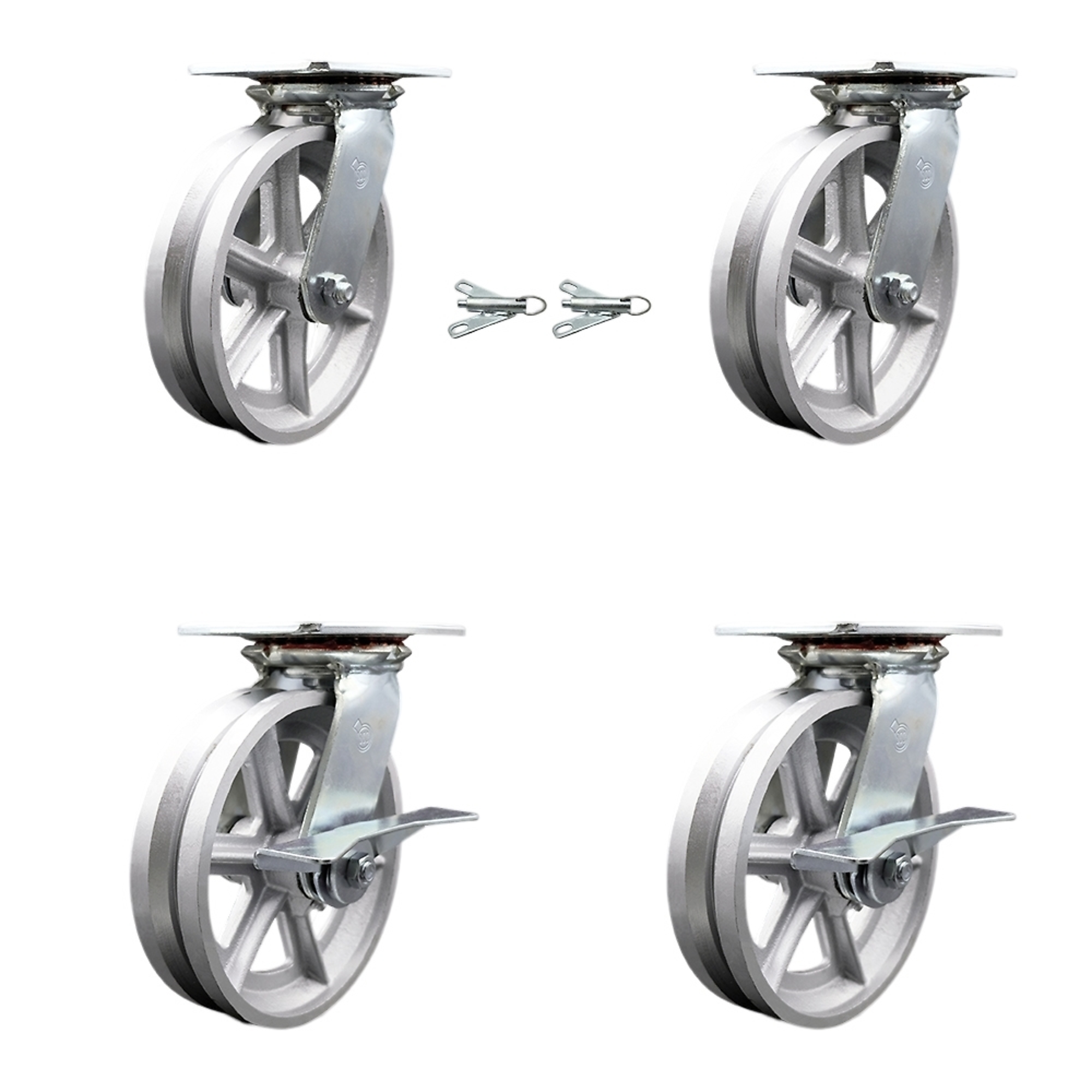 Service Caster, 8Inch x 2Inch Plate Casters, Wheel Diameter 8 in, Caster Type Swivel, Package (qty.) 4, Model SCC-35S820-VGR-BSL-2-SLB-2